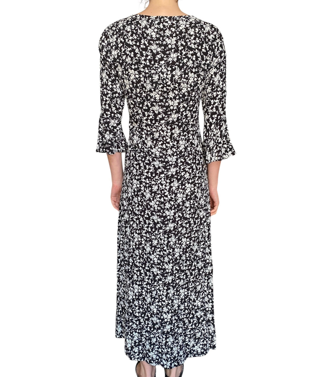 Ganni Black Floral Printed Longsleeve Maxi Dress - 34 / US 2