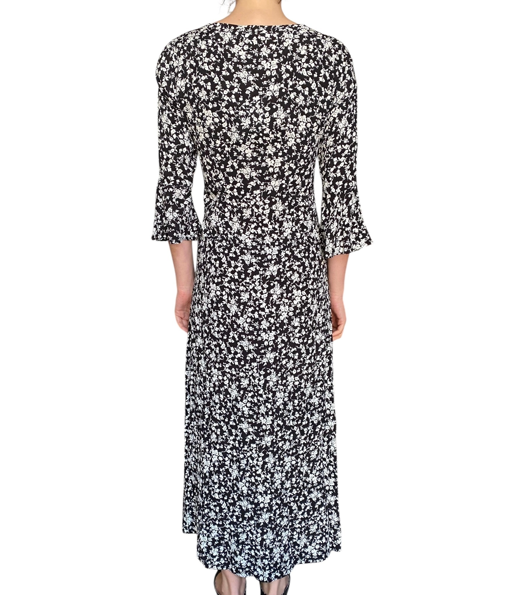 Ganni Black Floral Printed Longsleeve Maxi Dress - 34 / US 2
