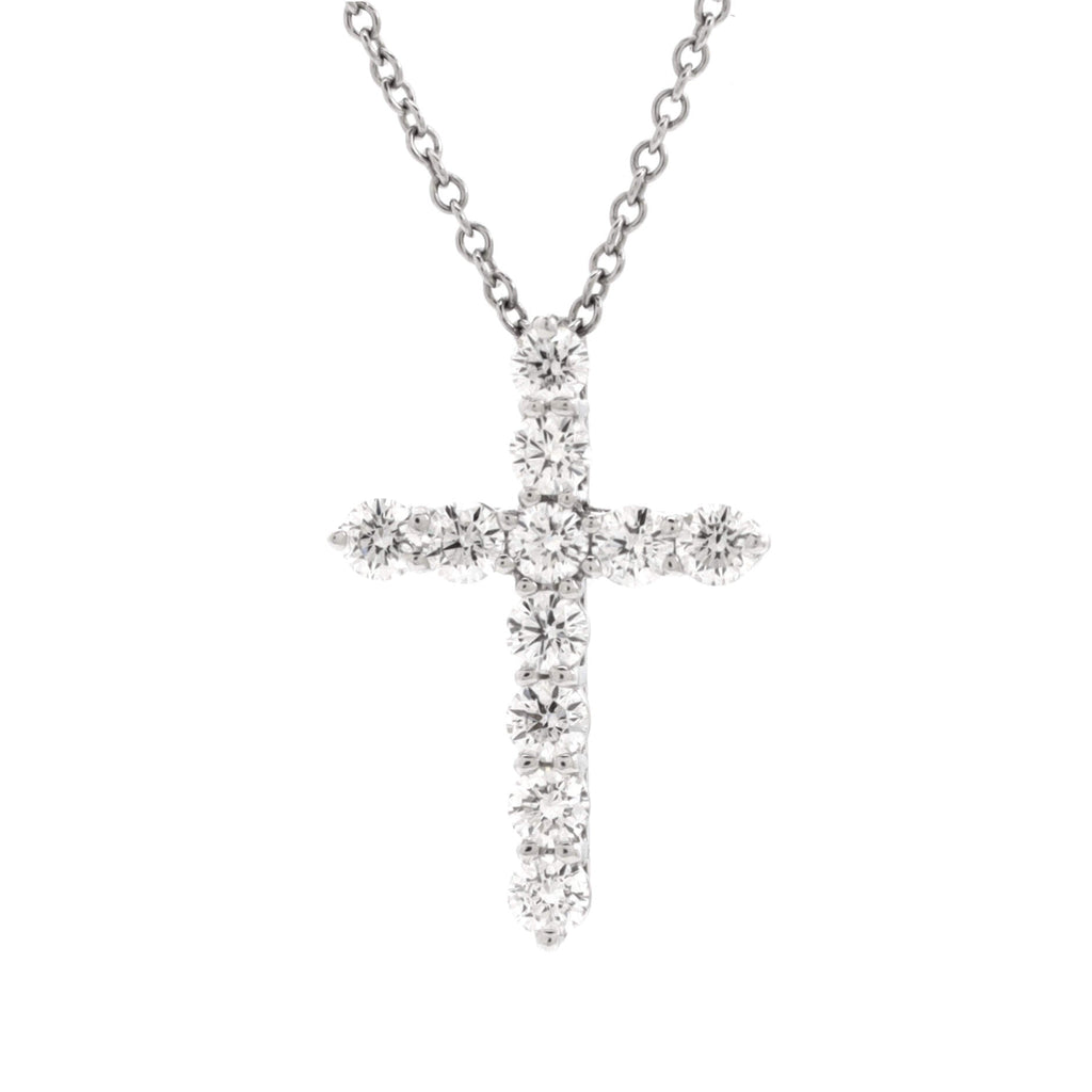 Cross Pendant Necklace Platinum and Diamonds Small