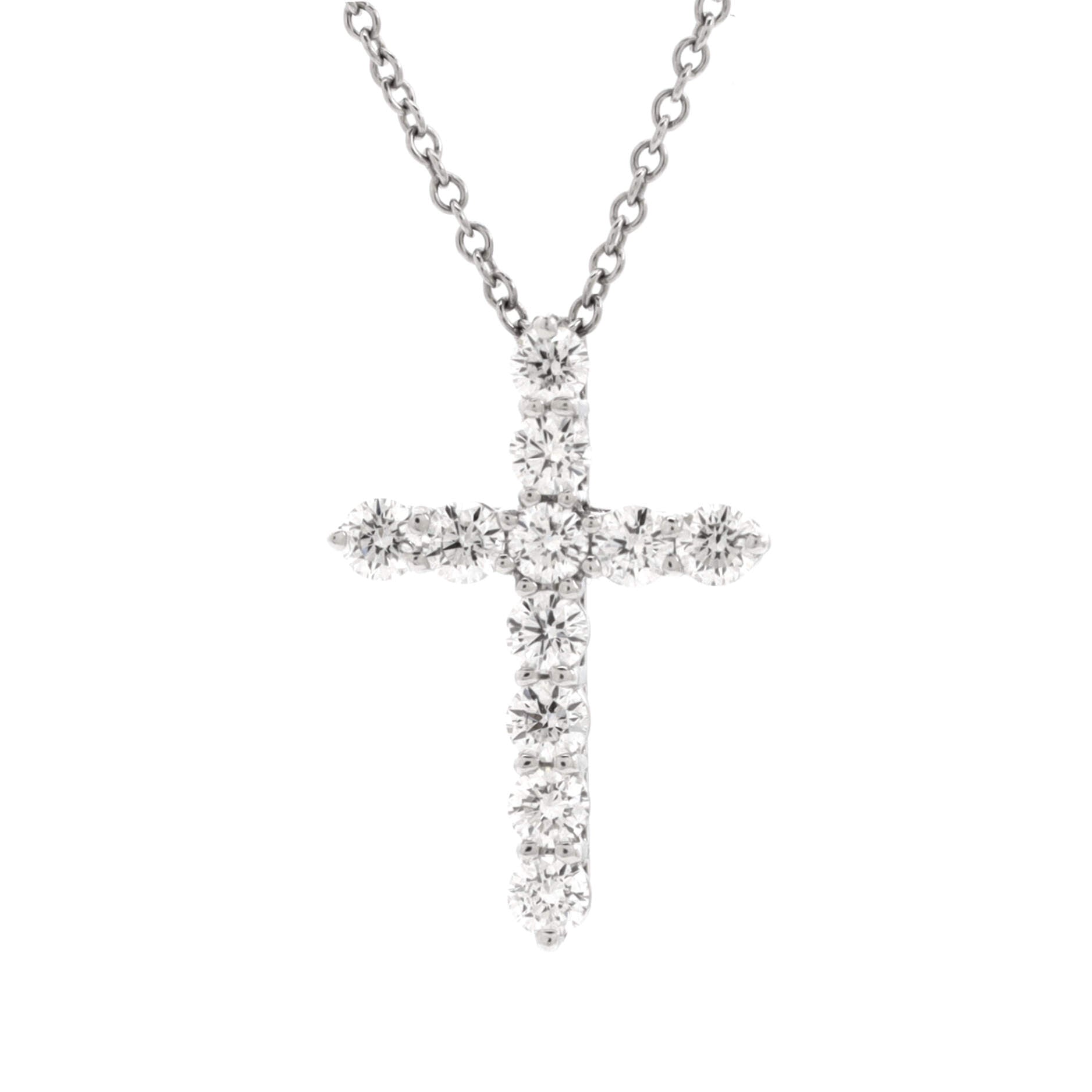 Cross Pendant Necklace Platinum and Diamonds Small