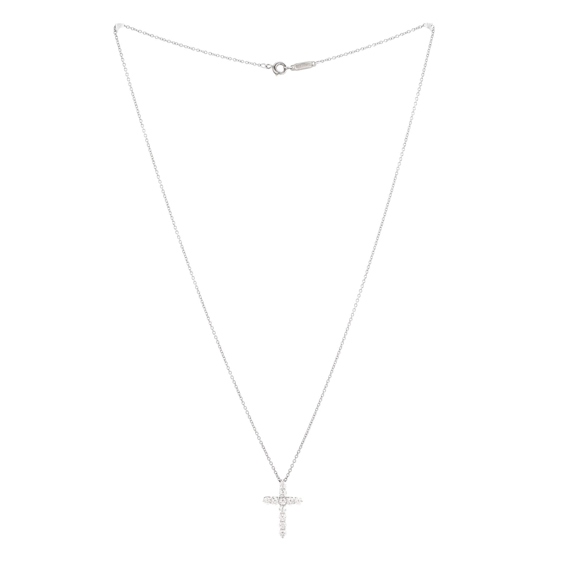 Cross Pendant Necklace Platinum and Diamonds Small