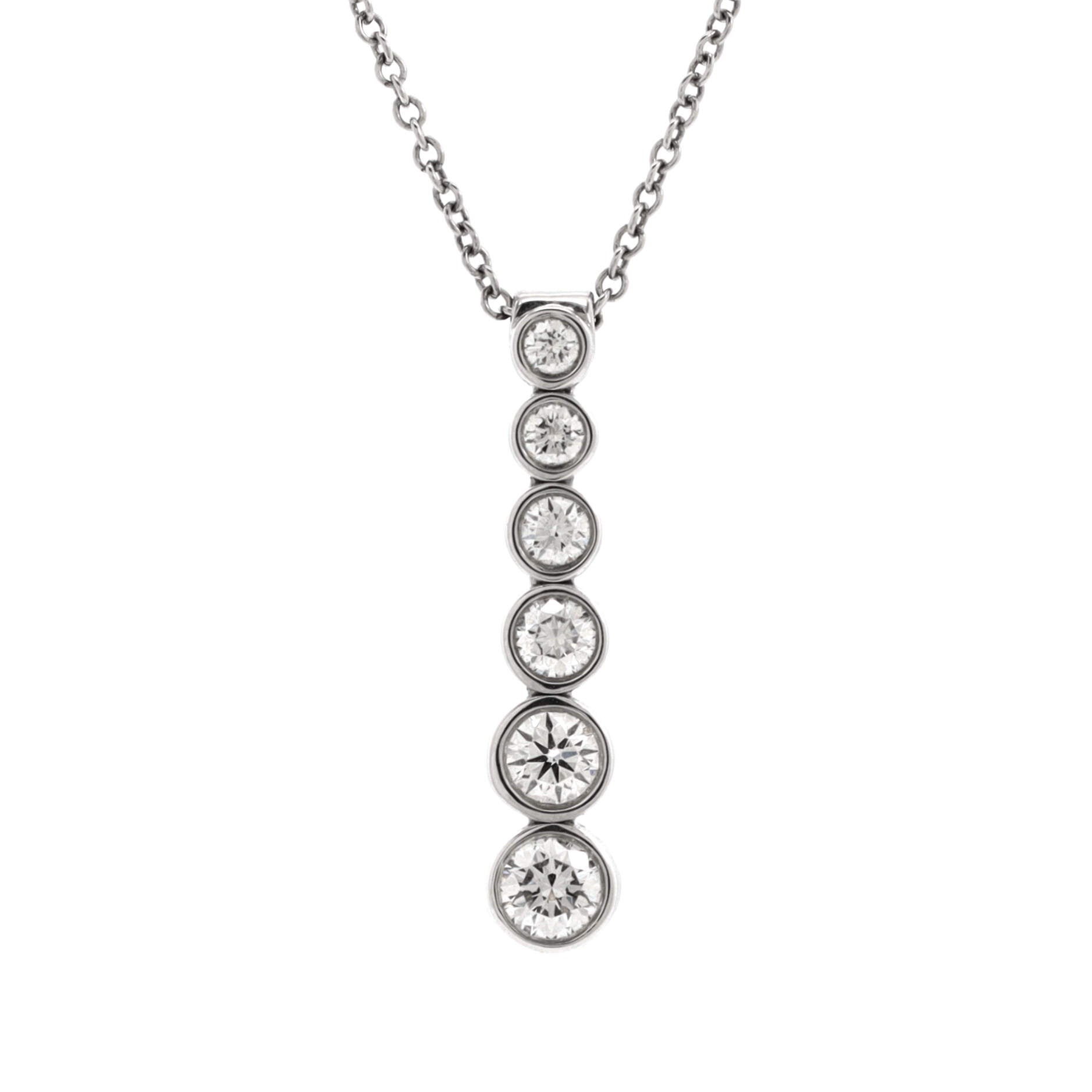 Jazz Graduated Drop Pendant Necklace Platinum and Diamonds