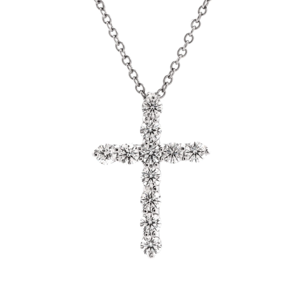 Cross Pendant Necklace Platinum and Diamonds Small