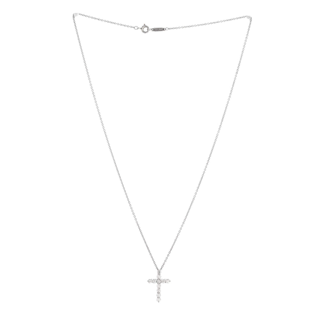 Cross Pendant Necklace Platinum and Diamonds Small