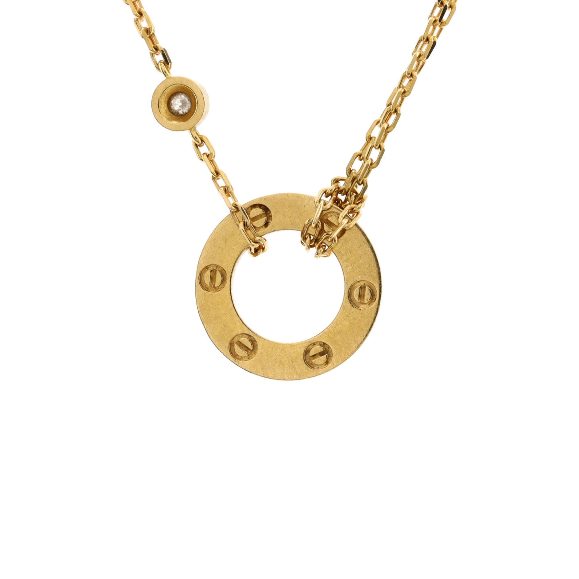 2 Diamonds Love Pendant Necklace 18K Yellow Gold and Diamonds