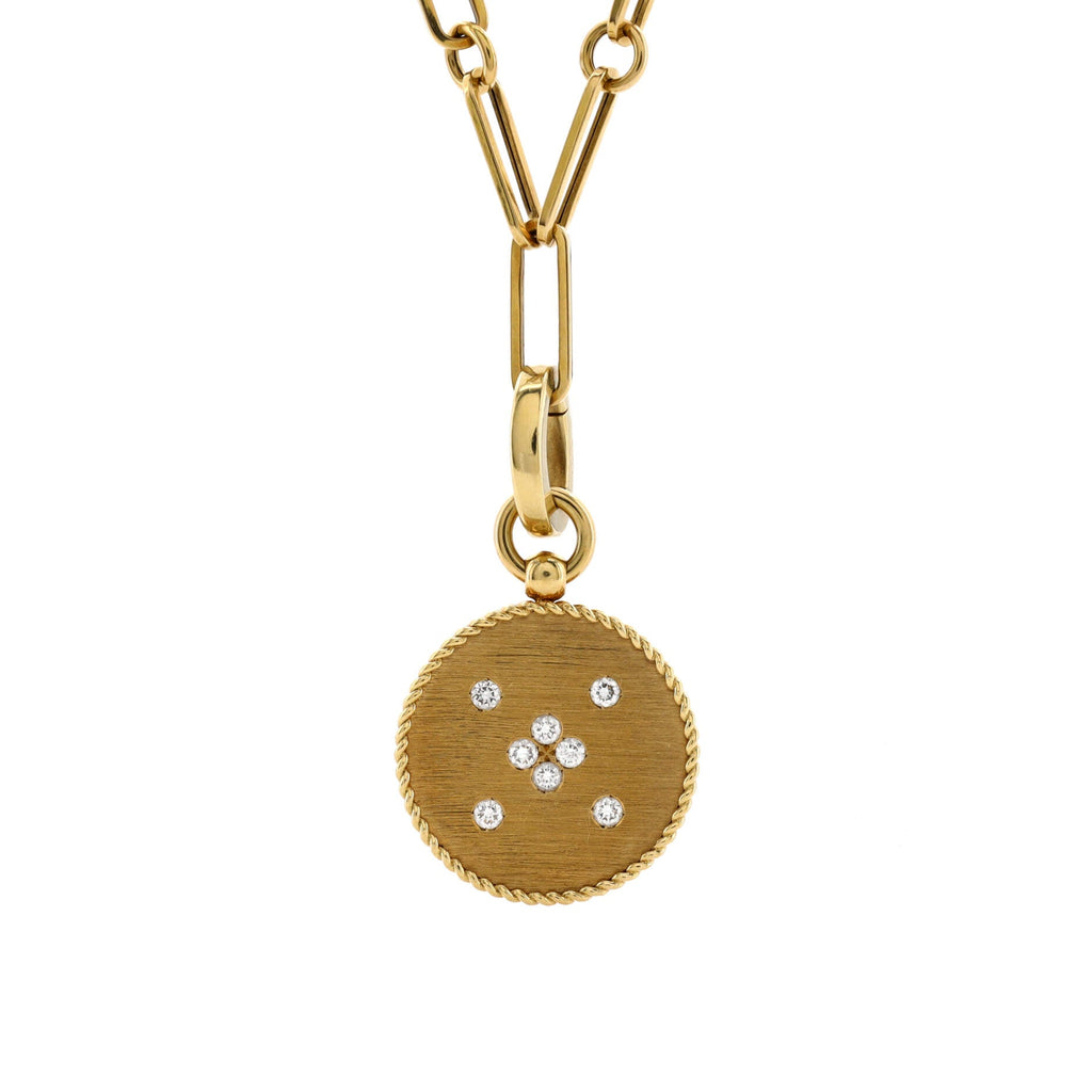 Venetian Princess Flower Disc Pendant Necklace 18K Yellow Gold with Diamonds