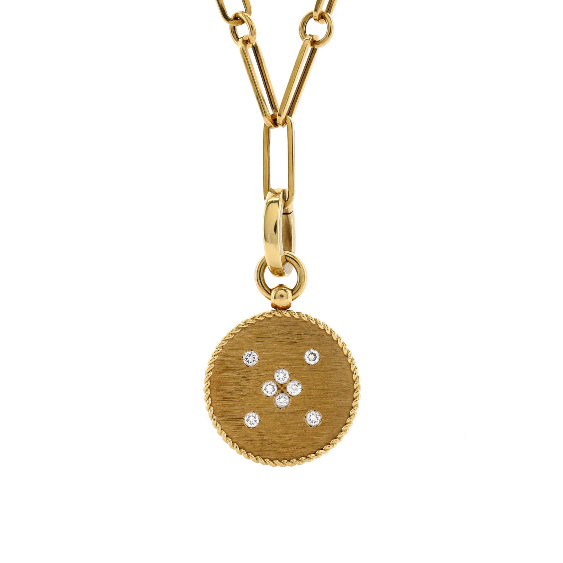 Venetian Princess Flower Disc Pendant Necklace 18K Yellow Gold with Diamonds