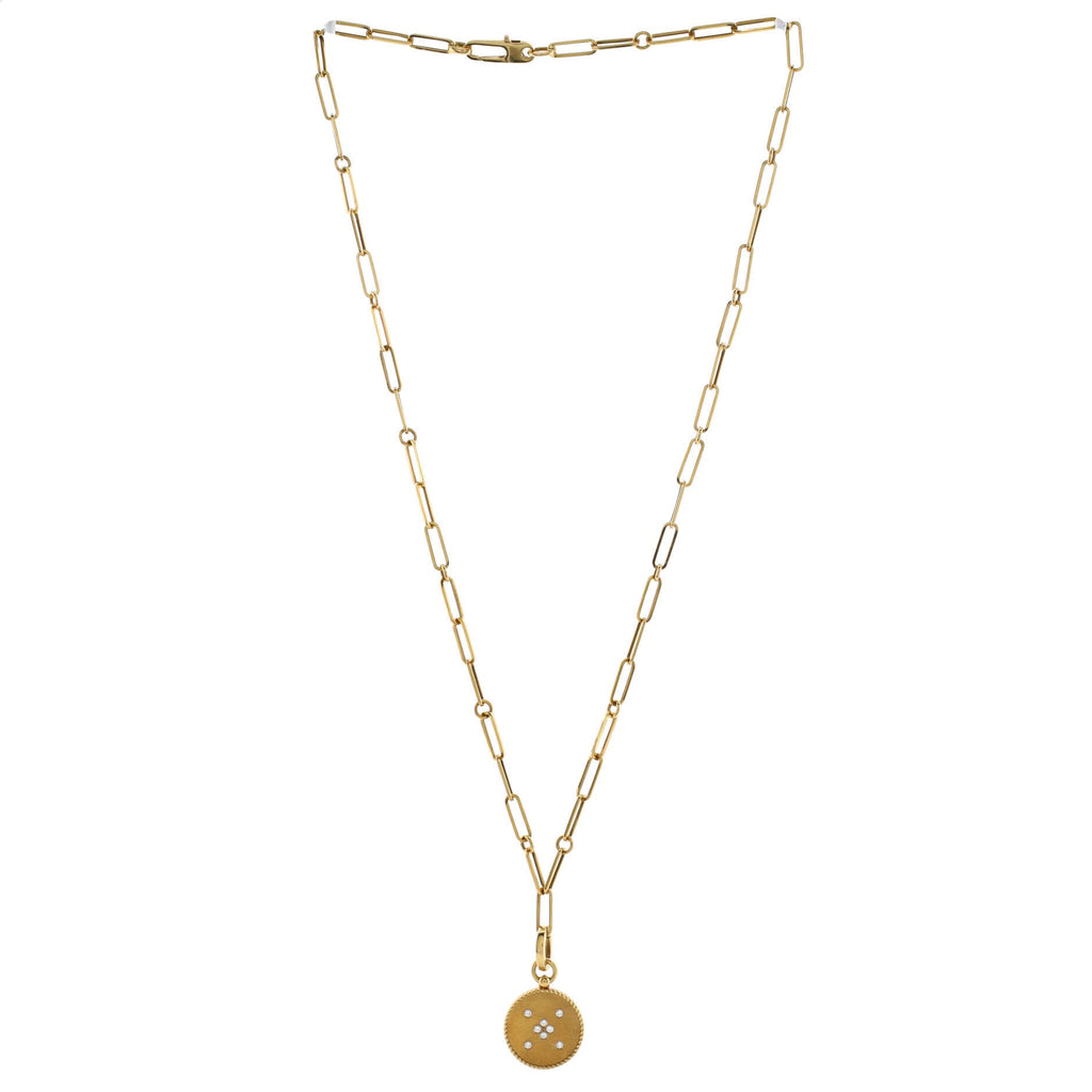Venetian Princess Flower Disc Pendant Necklace 18K Yellow Gold with Diamonds