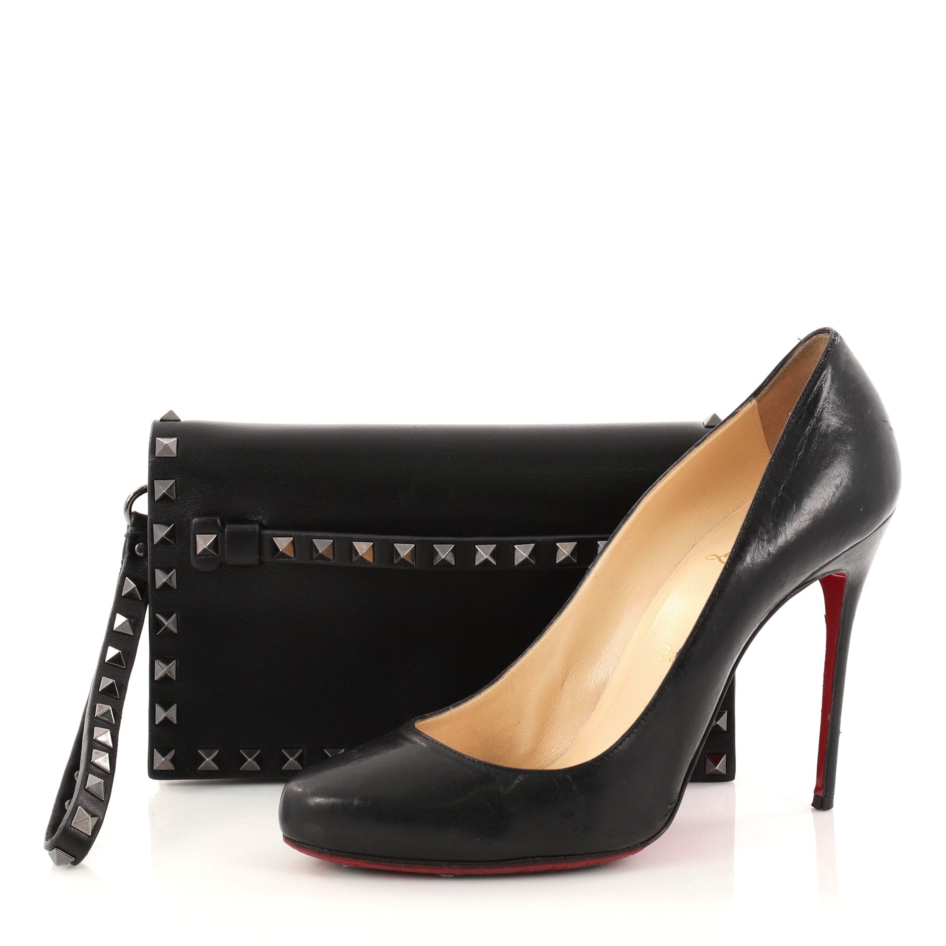 Rockstud Flap Clutch Leather Small