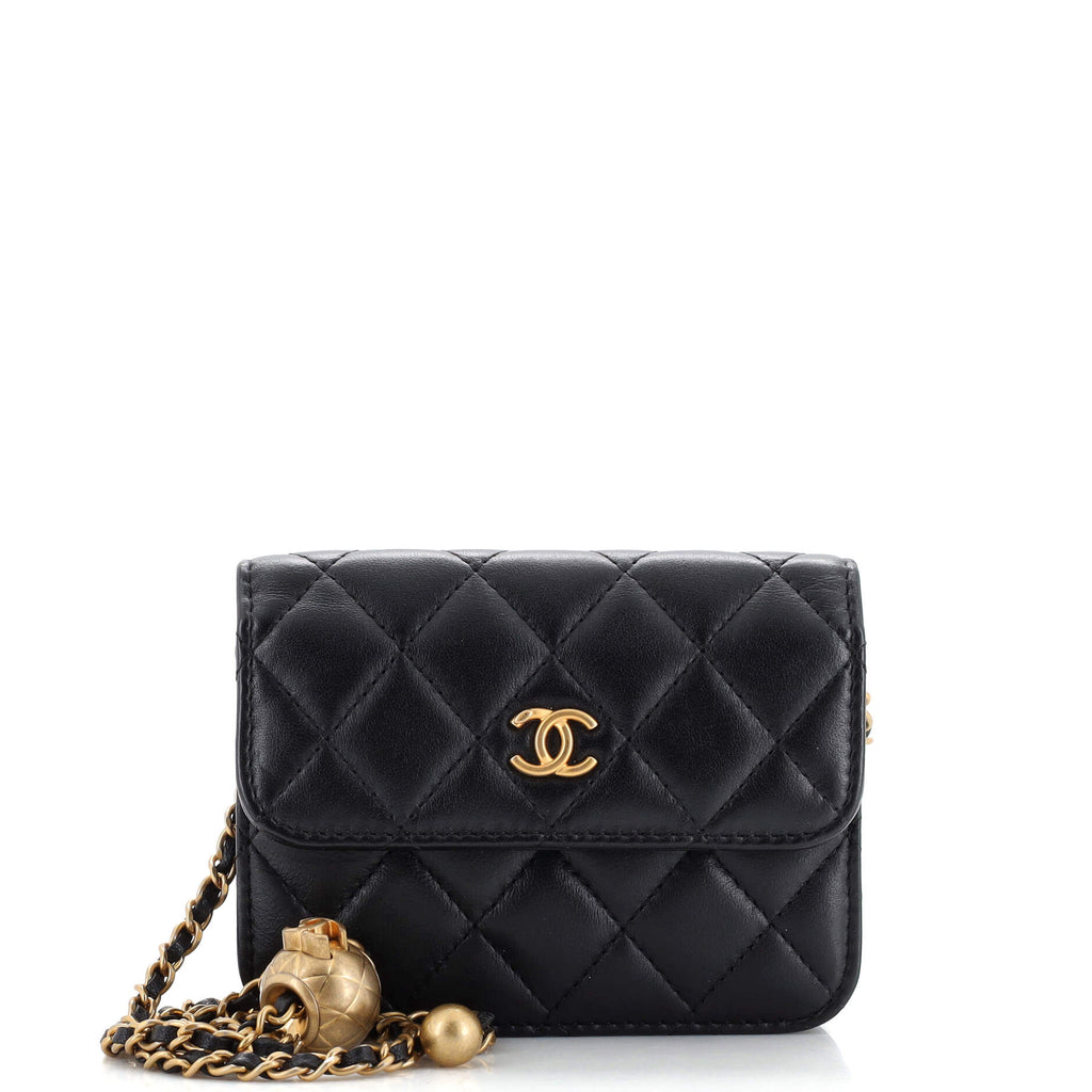 Pearl Crush Flap Clutch with Chain Quilted Lambskin Mini
