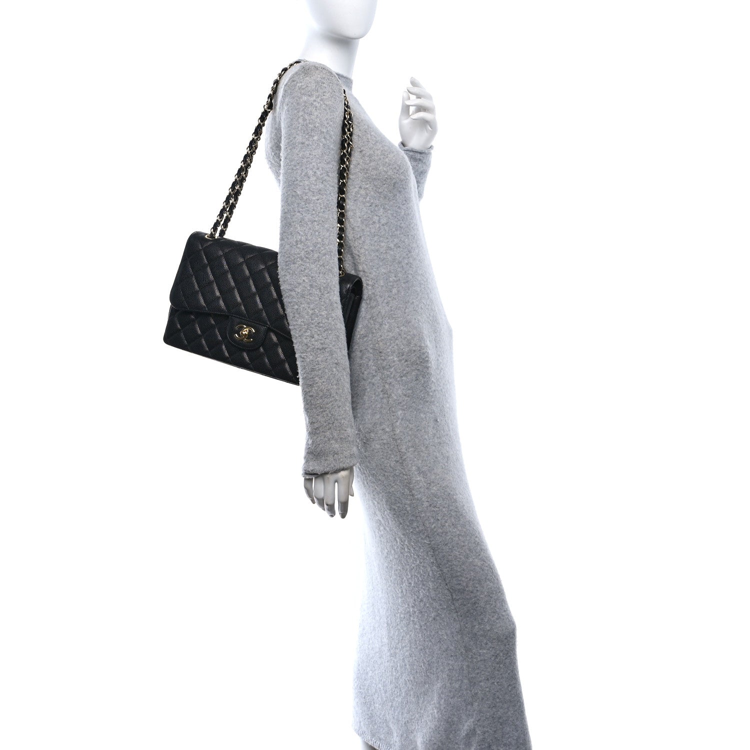 Caviar Quilted Jumbo Double Flap Black