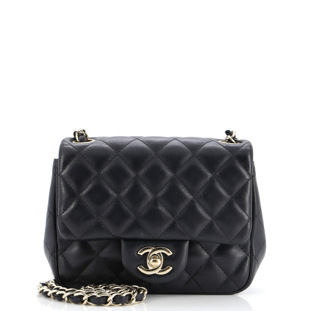 Square Classic Single Flap Bag Quilted Lambskin Mini