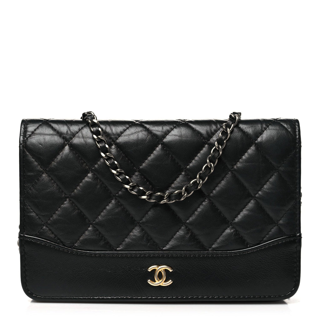 Aged Calfskin Quilted Gabrielle Wallet On Chain WOC Black