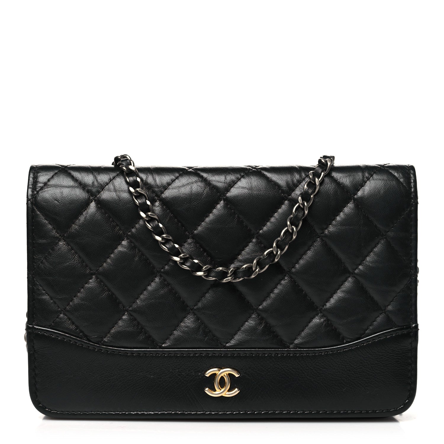 Aged Calfskin Quilted Gabrielle Wallet On Chain WOC Black