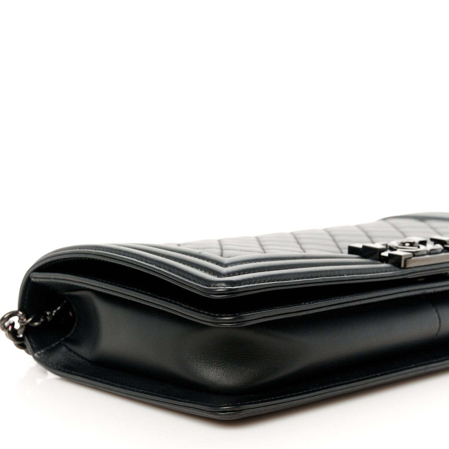 Calfskin Quilted Boy Clutch With Removable Chain So Black
