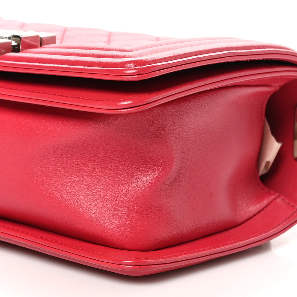Lambskin Quilted Small Boy Flap Dark Pink