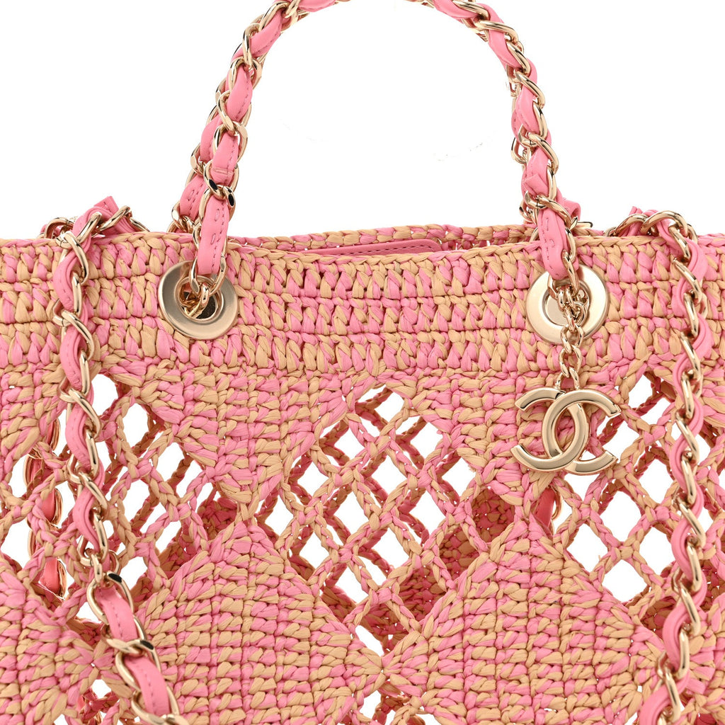 Raffia Effect Braided Small Shopping Bag Beige Pink