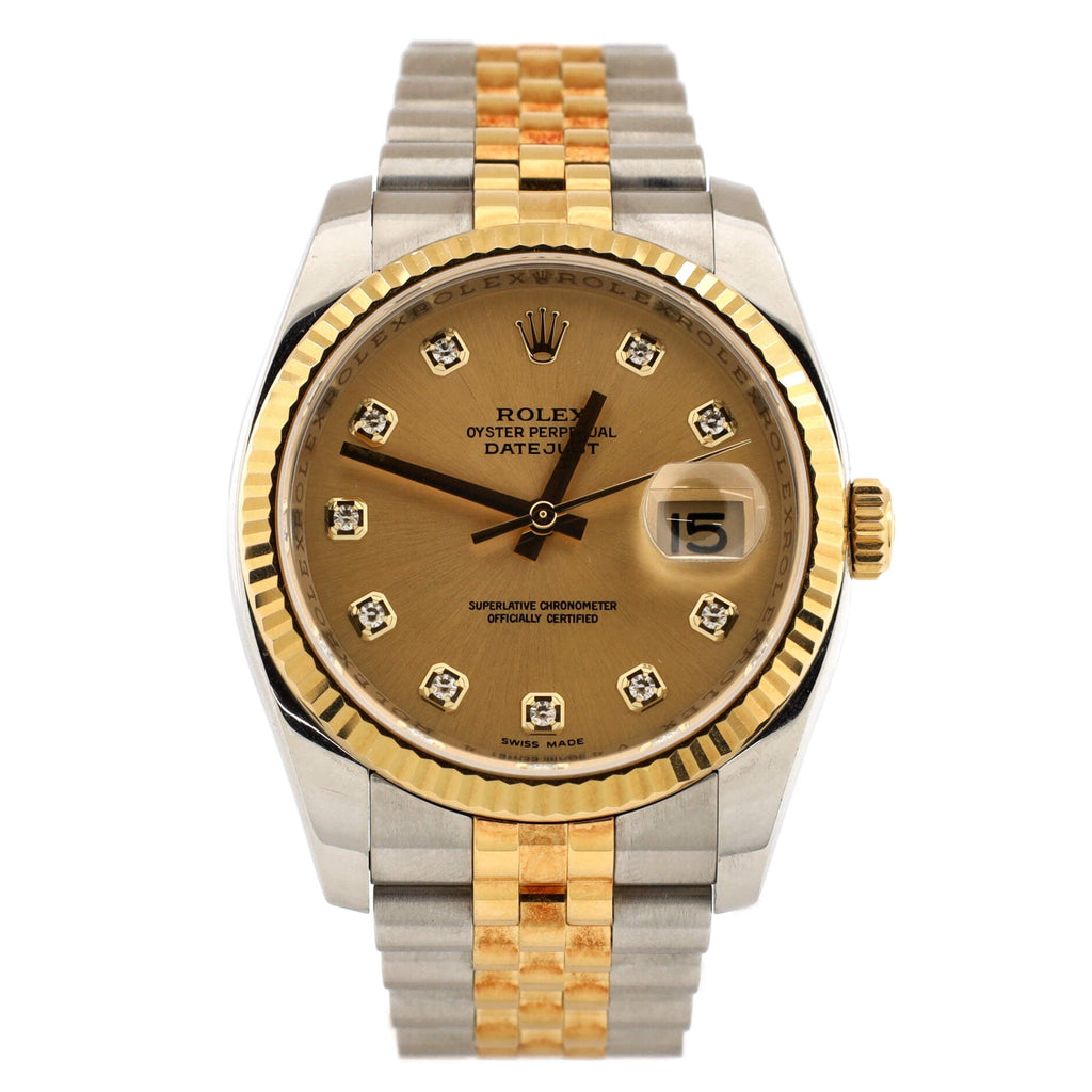 Oyster Perpetual Datejust Automatic Watch Stainless Steel and Yellow Gold with Diamond Markers 36