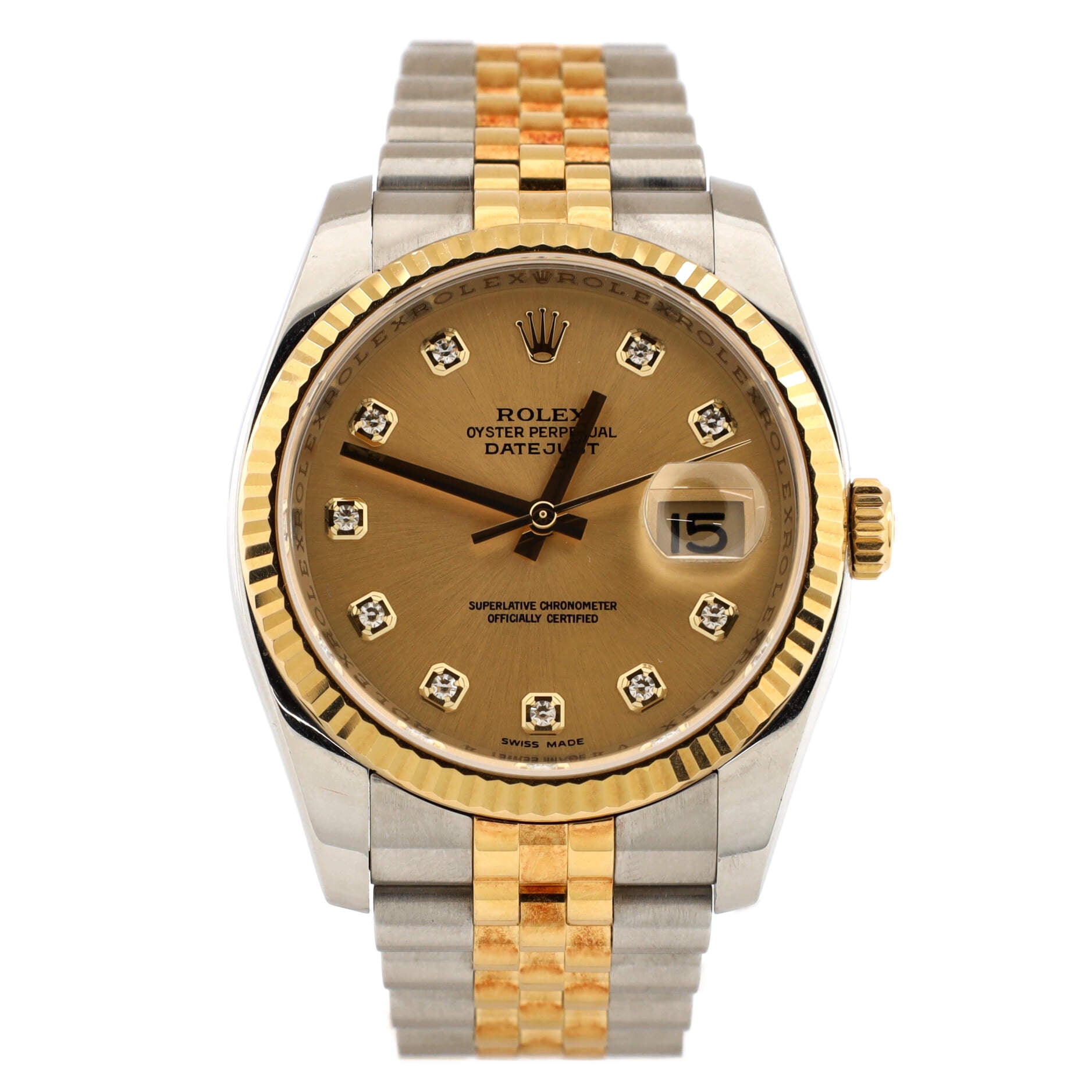 Oyster Perpetual Datejust Automatic Watch Stainless Steel and Yellow Gold with Diamond Markers 36