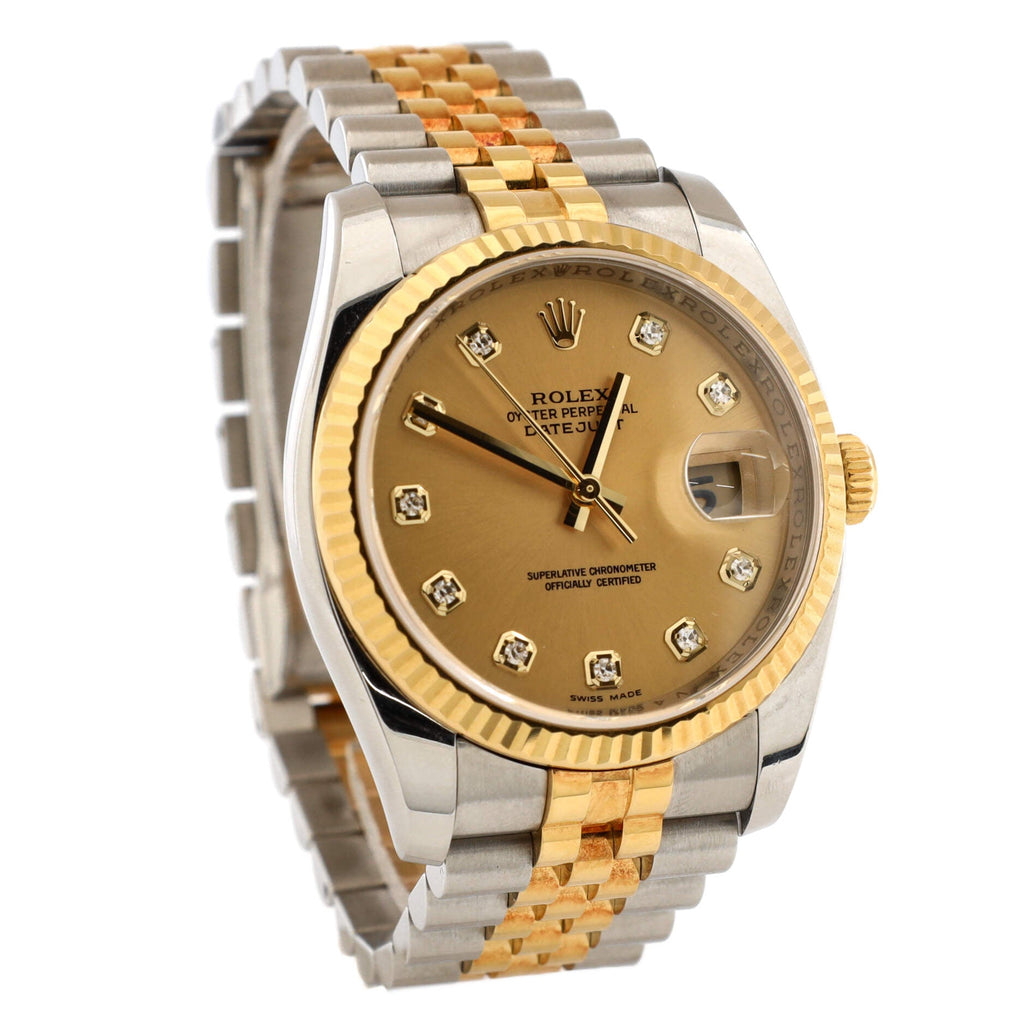 Oyster Perpetual Datejust Automatic Watch Stainless Steel and Yellow Gold with Diamond Markers 36