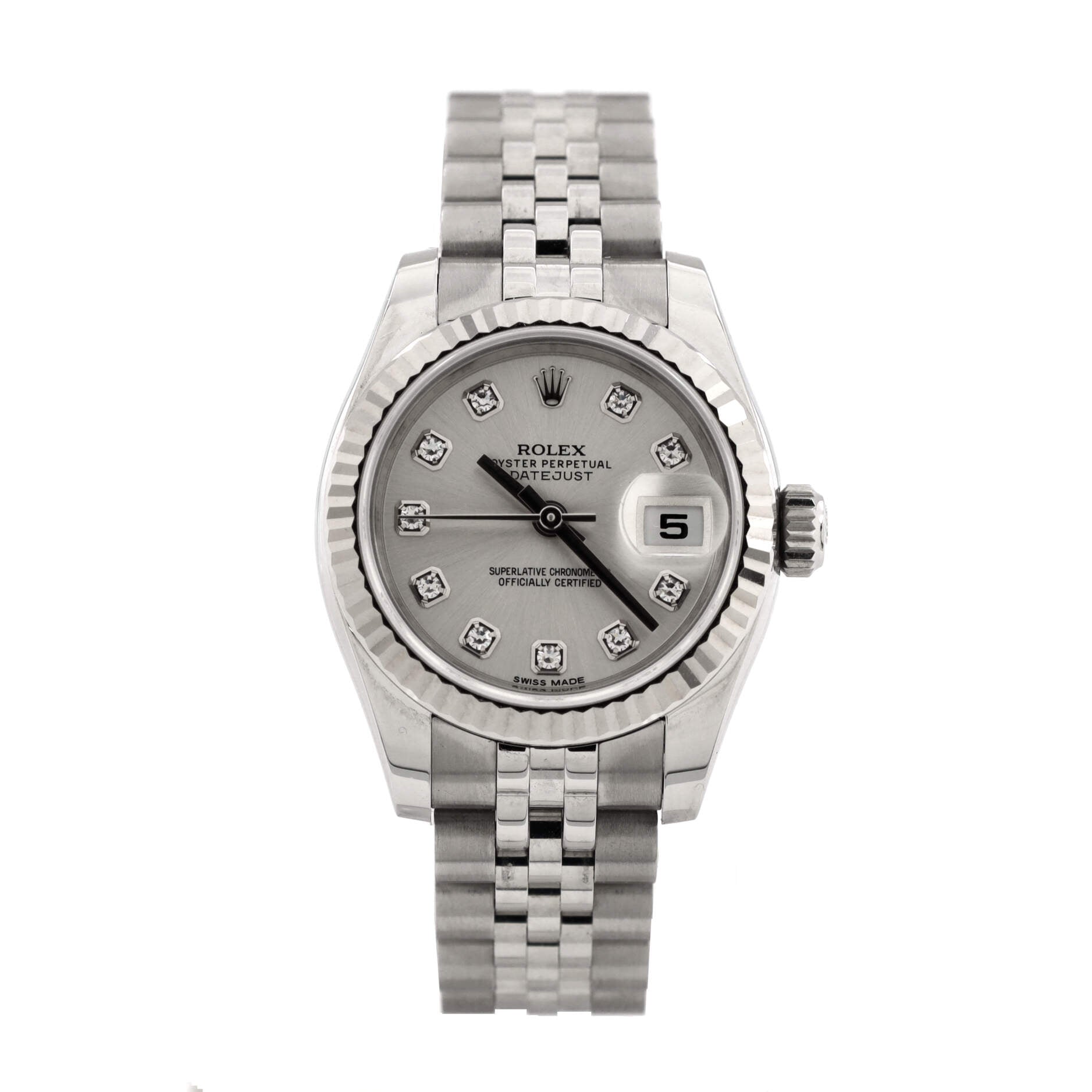 Oyster Perpetual Datejust Automatic Watch Stainless Steel and White Gold with Diamond Markers 26