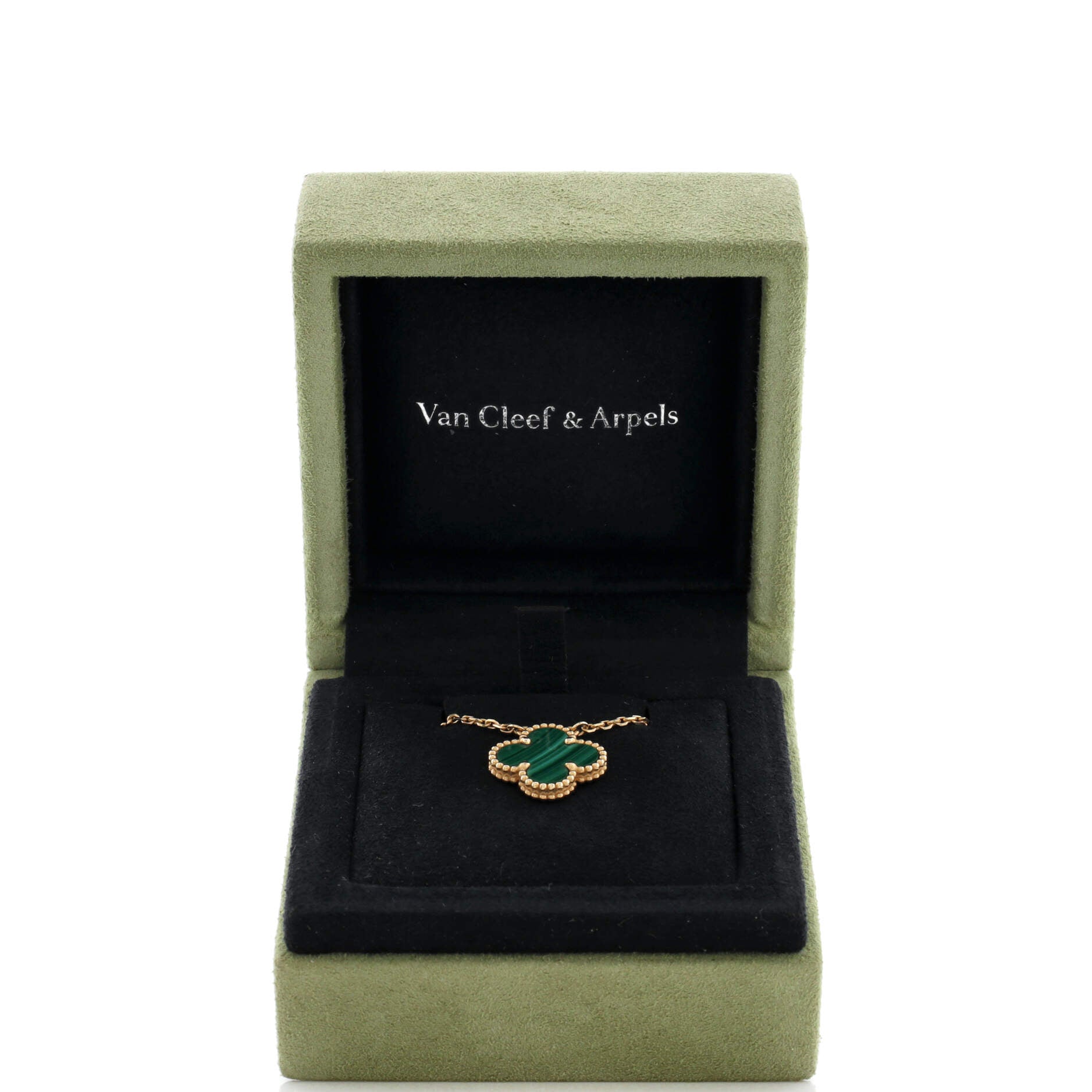 Vintage Alhambra Pendant Necklace 18K Yellow Gold and Malachite