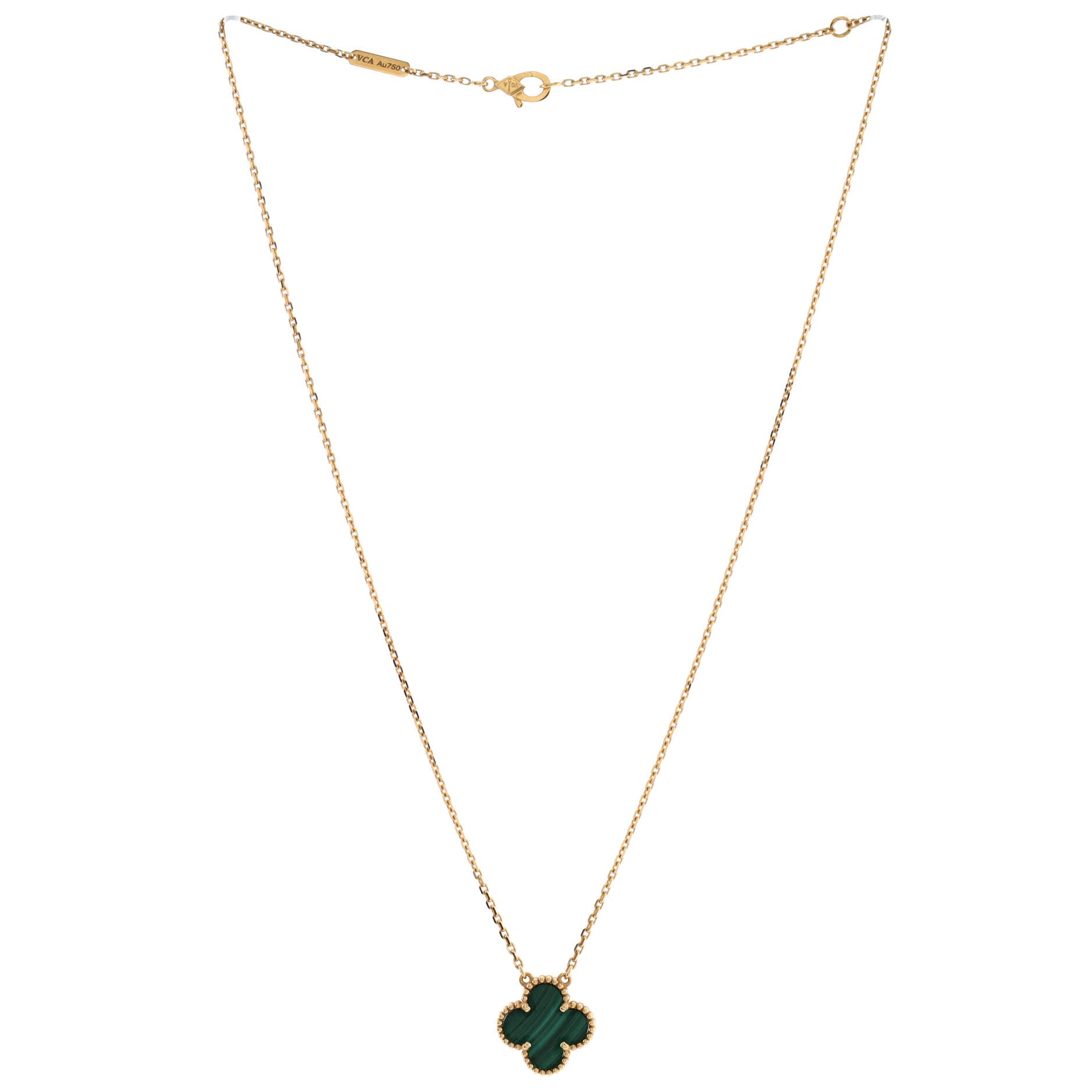 Vintage Alhambra Pendant Necklace 18K Yellow Gold and Malachite