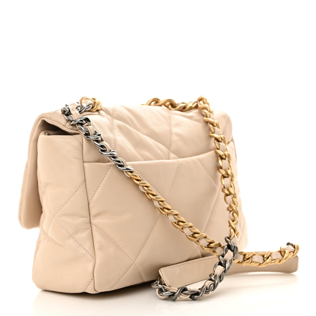 Goatskin Quilted Large Chanel 19 Flap Light Beige