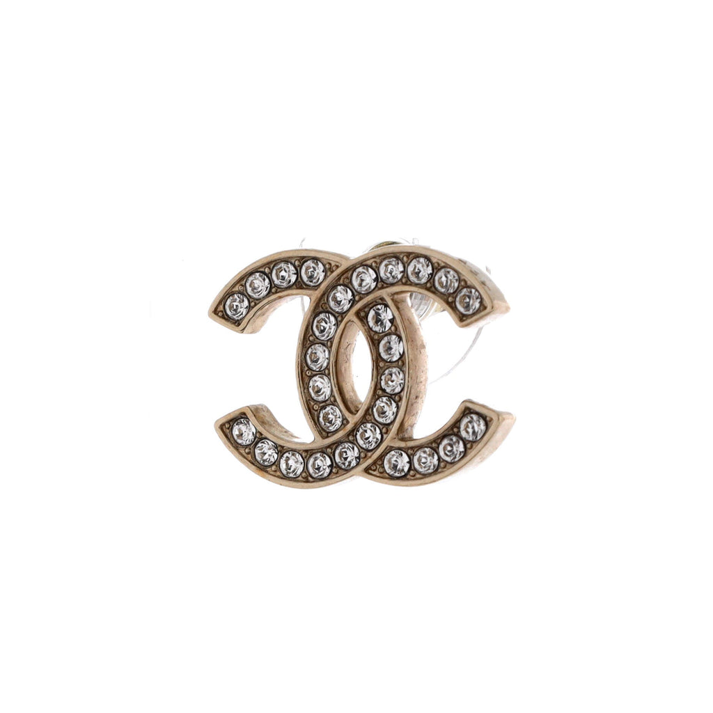 CC Stud Earrings Metal with Crystals
