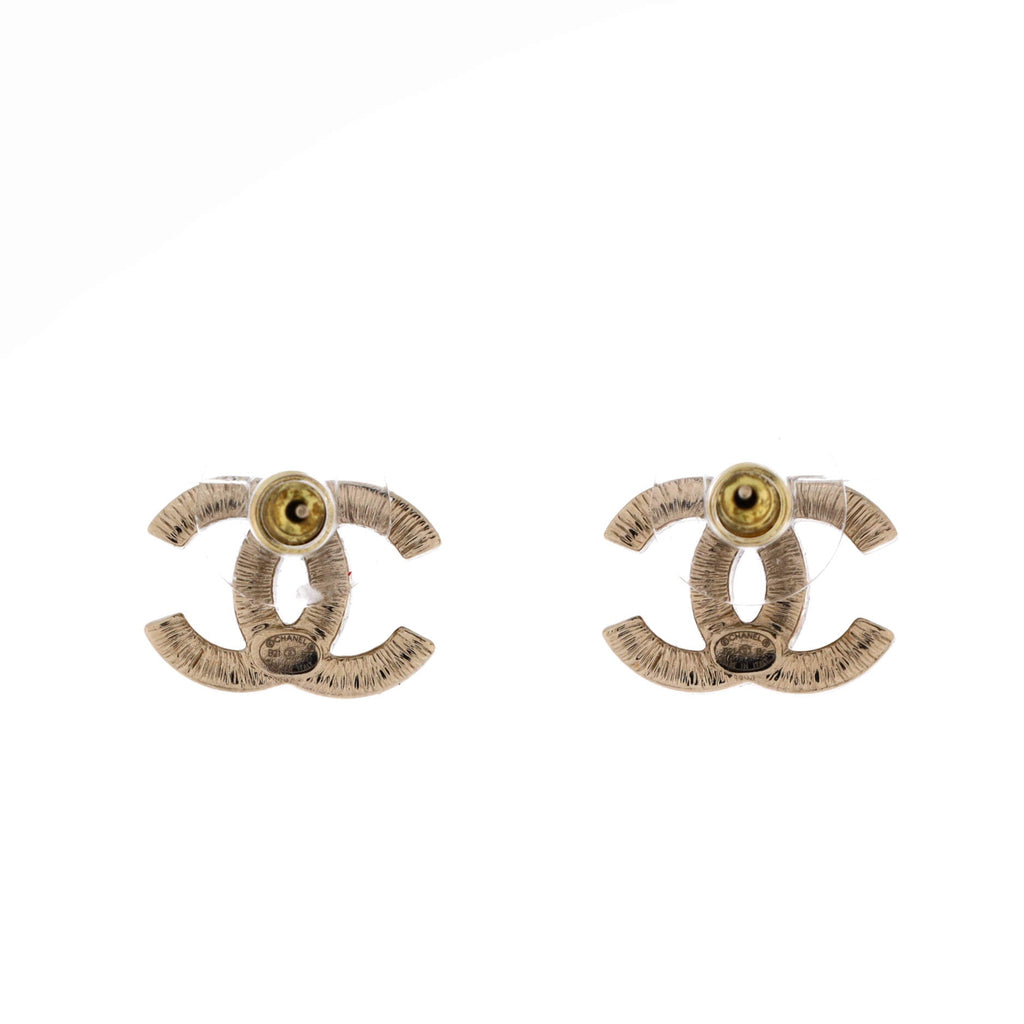 CC Stud Earrings Metal with Crystals