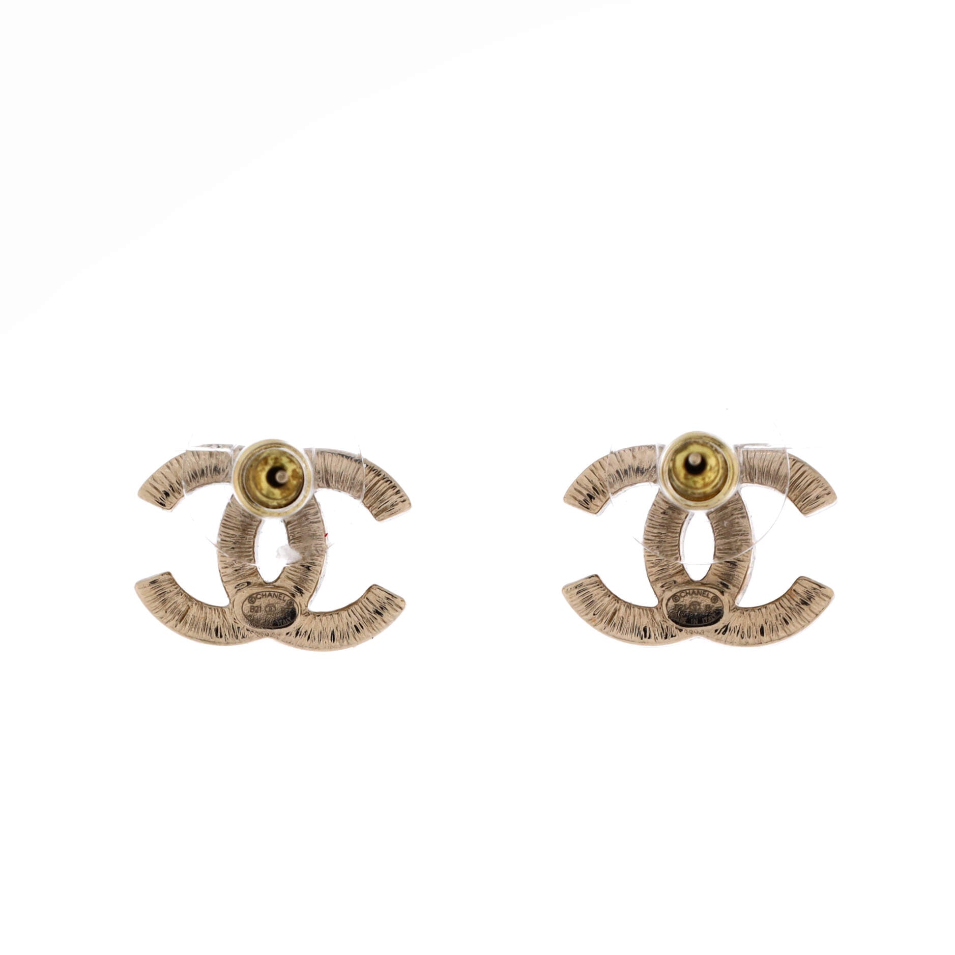 CC Stud Earrings Metal with Crystals
