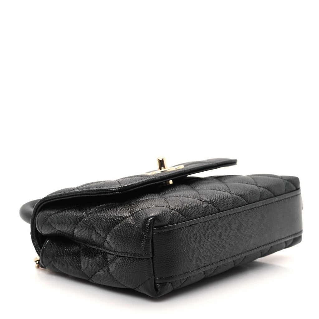 Caviar Quilted Coco Handle Clutch With Chain Black