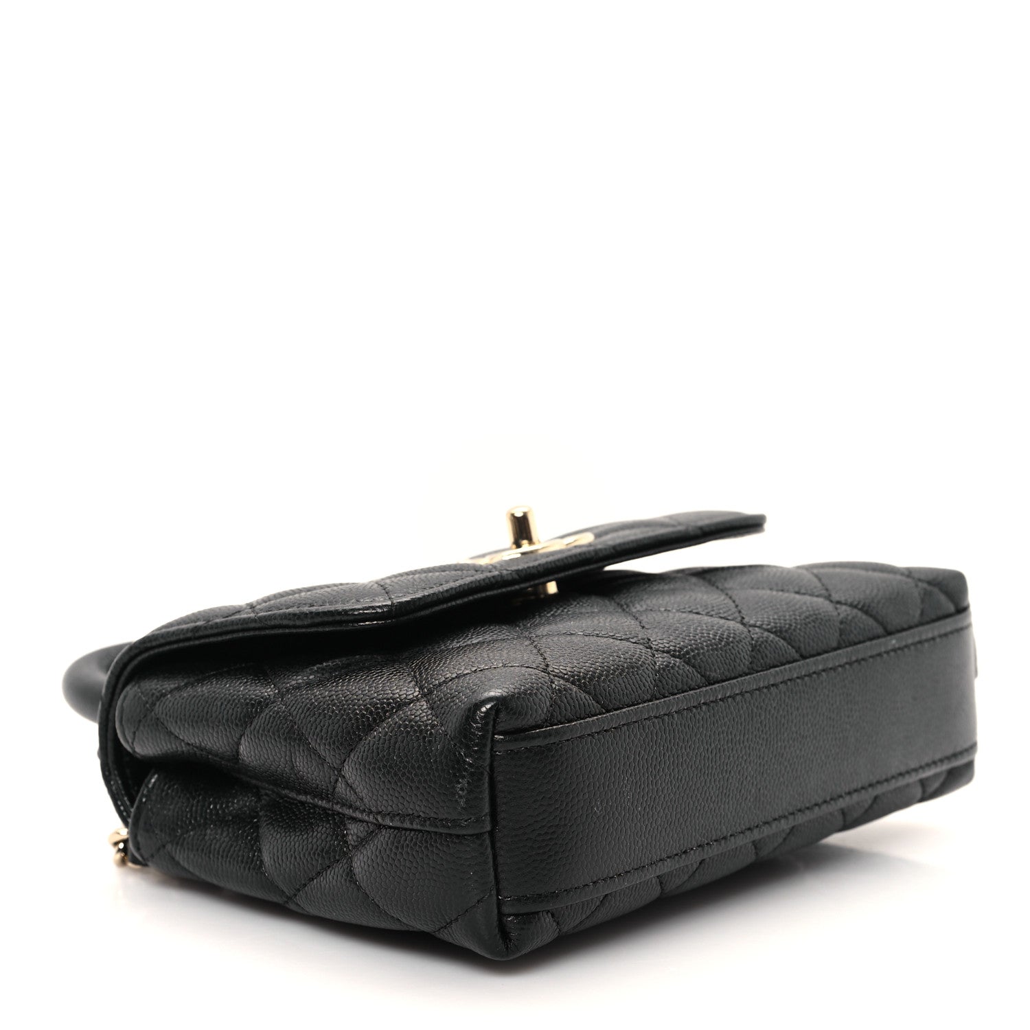 Caviar Quilted Coco Handle Clutch With Chain Black