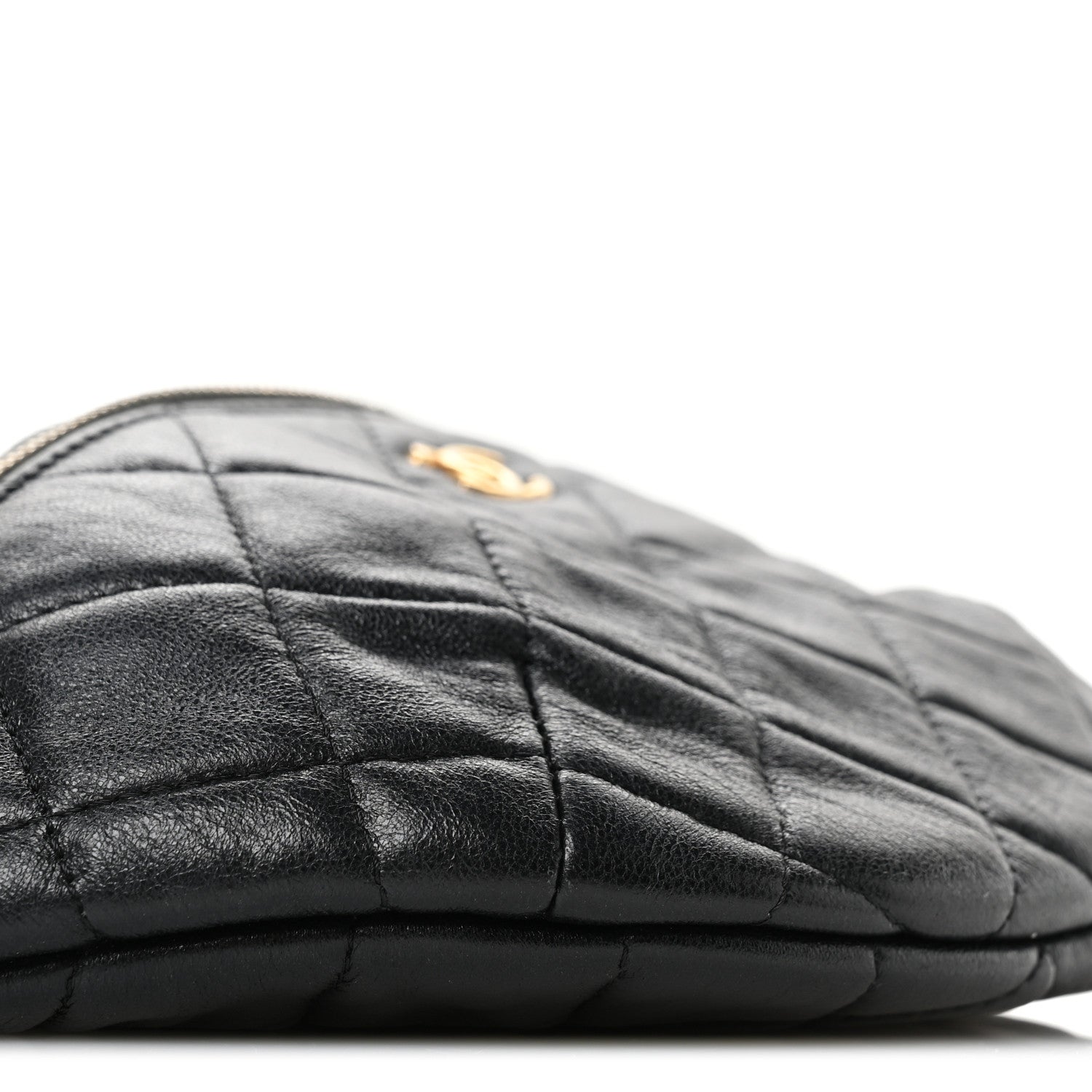 Shiny Lambskin Quilted Pearl Crush Belt Bag Black
