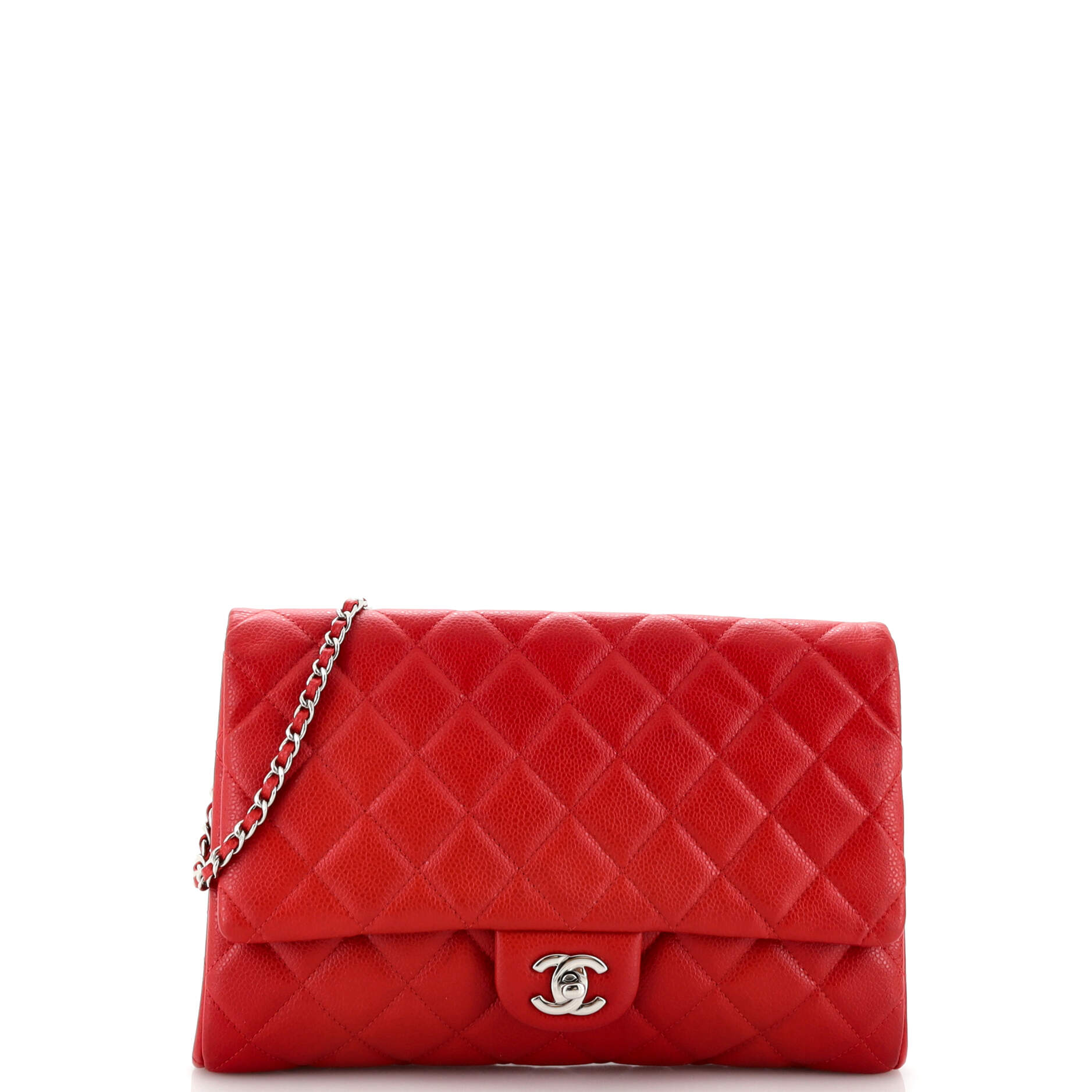 Clutch with Chain Quilted Caviar
