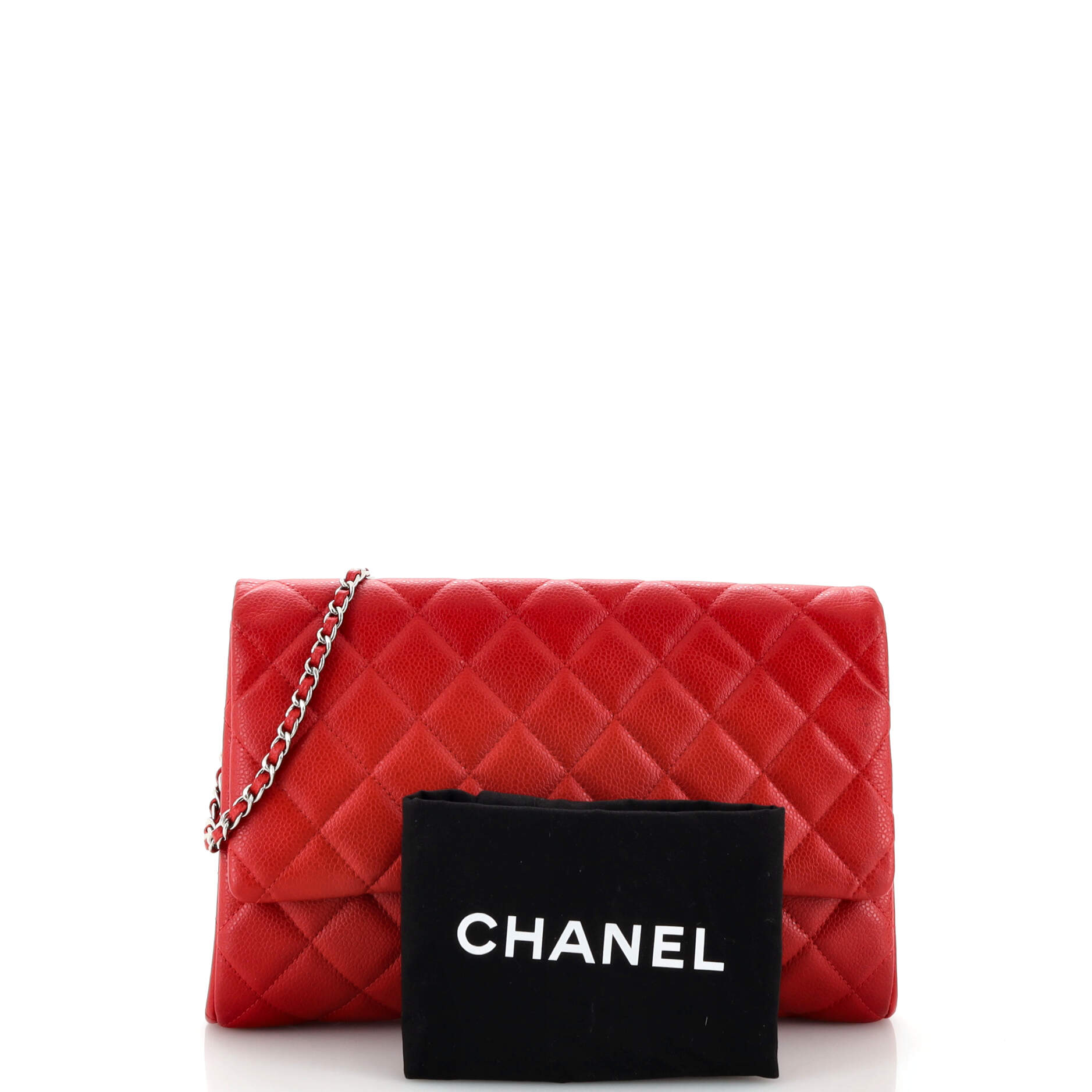 Clutch with Chain Quilted Caviar