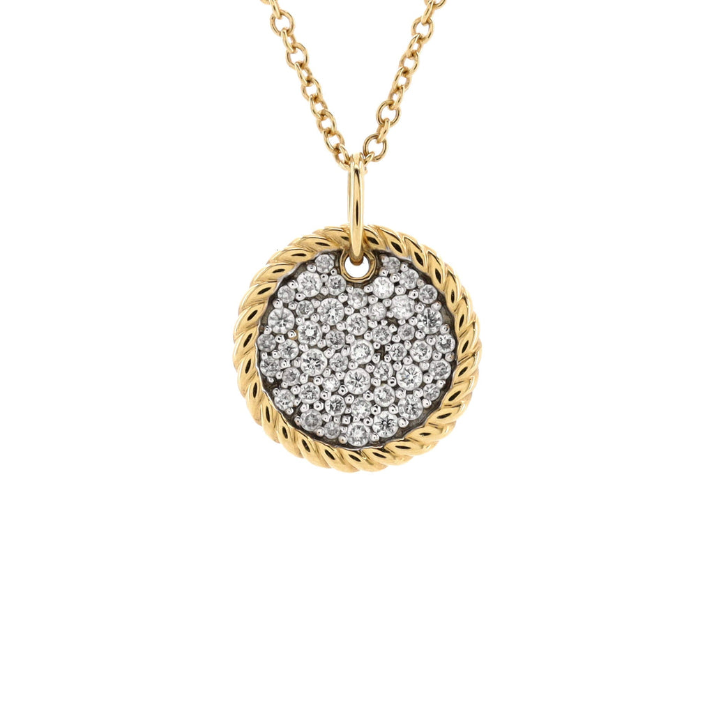Cable Petite Round Pendant Necklace 18K Yellow Gold with Pave Diamonds