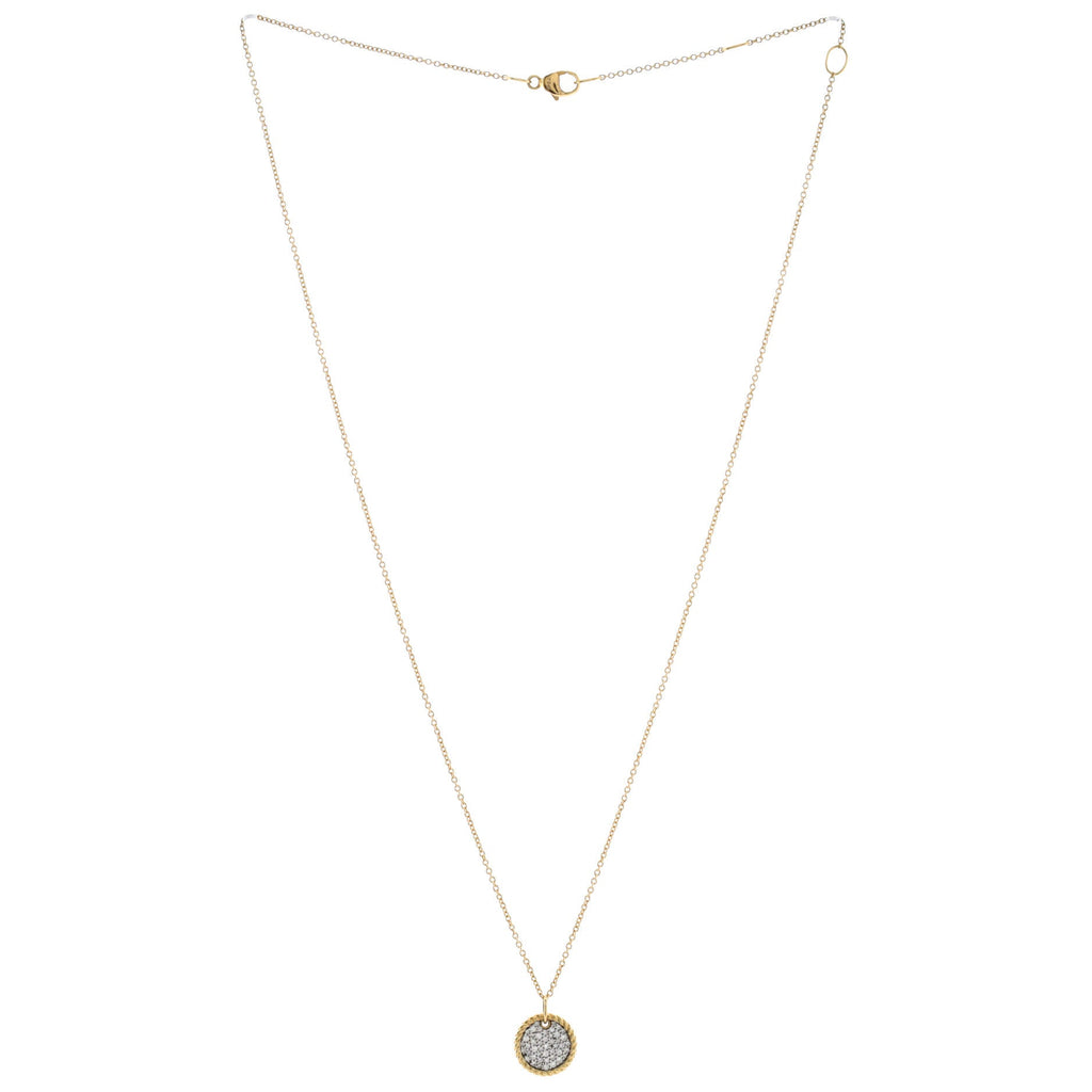 Cable Petite Round Pendant Necklace 18K Yellow Gold with Pave Diamonds