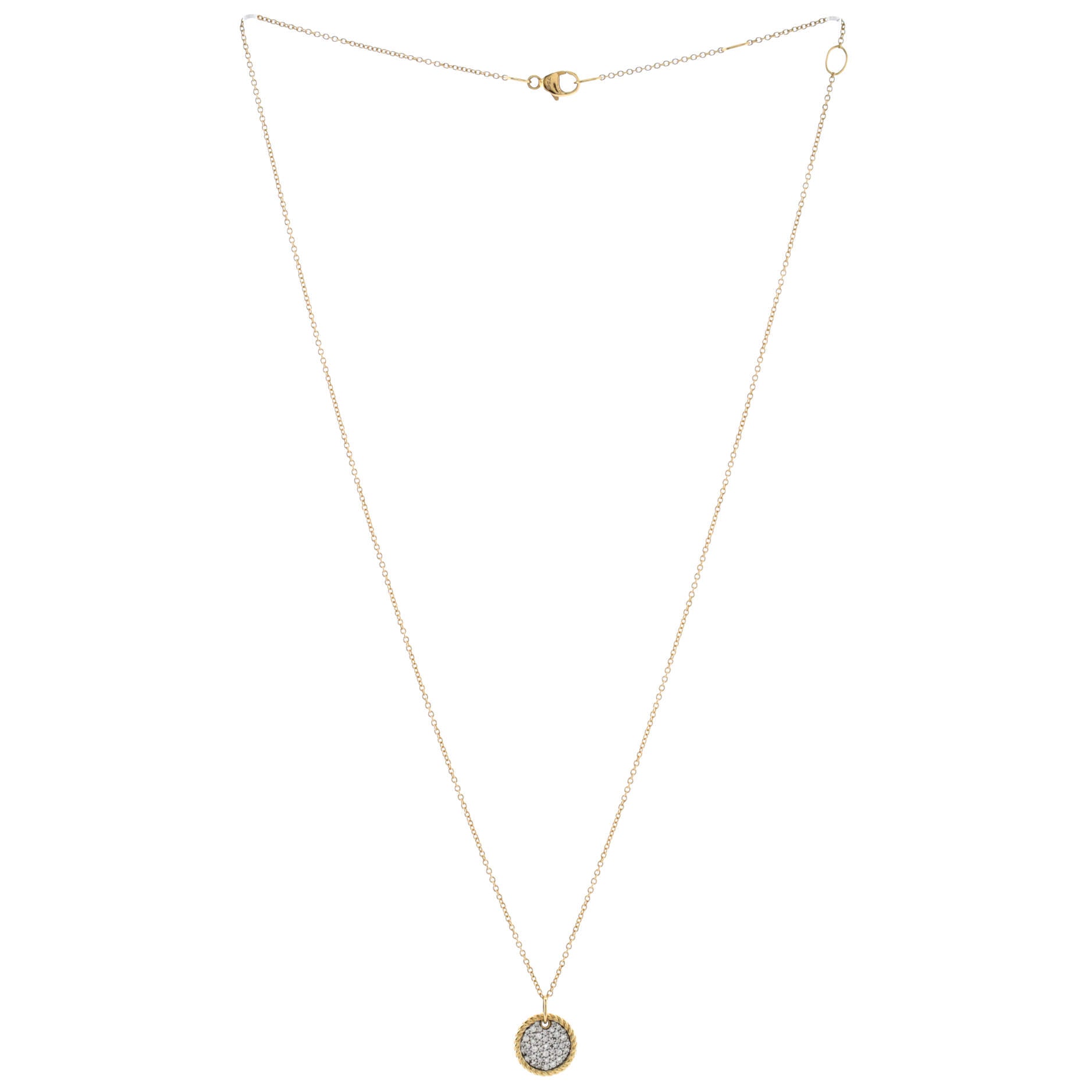 Cable Petite Round Pendant Necklace 18K Yellow Gold with Pave Diamonds