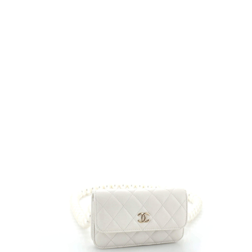 Pearl Strap Clutch with Chain Quilted Calfskin
