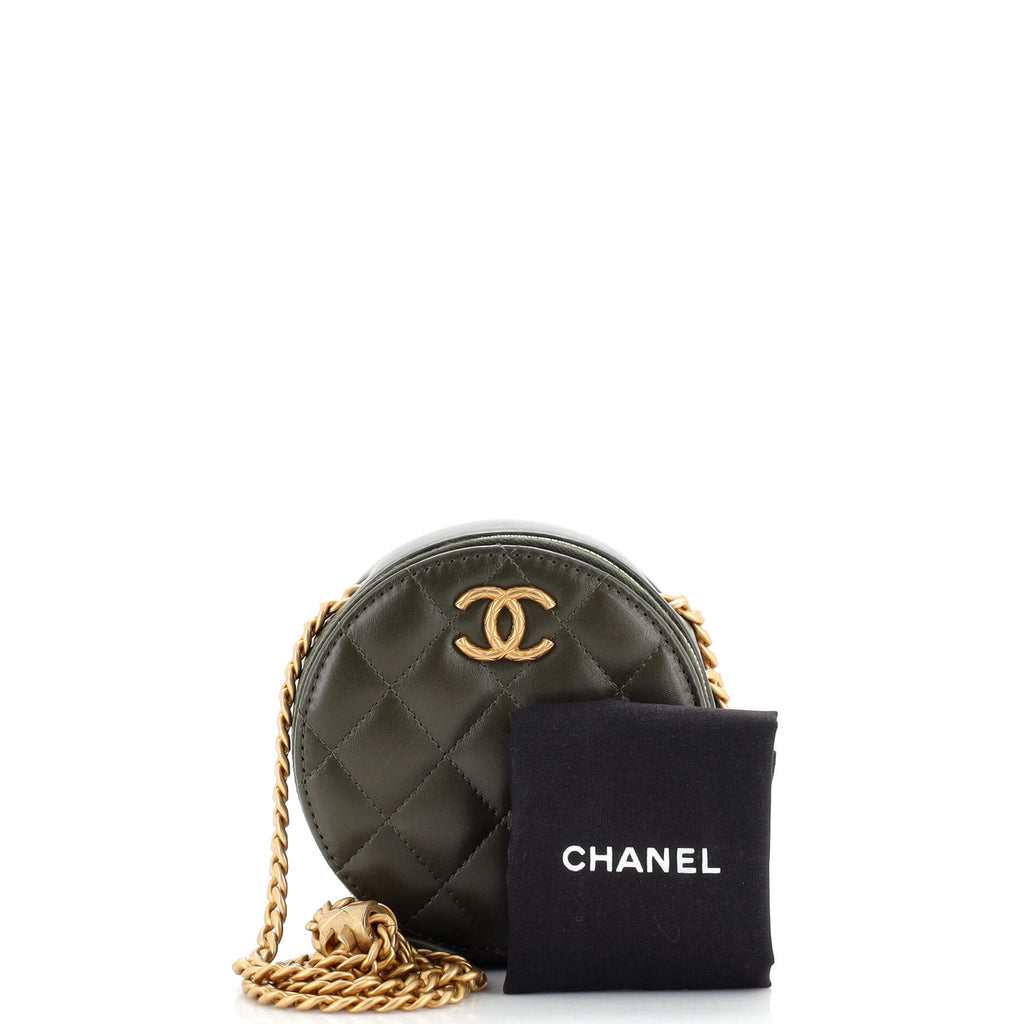 All Slide Long Round Clutch with Chain Quilted Lambskin