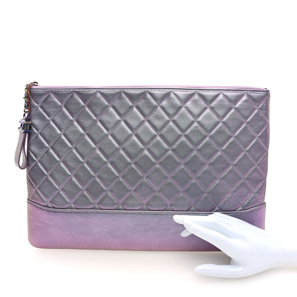 Iridescent Lambskin Quilted Large Gabrielle Cosmetic Case Light Purple
