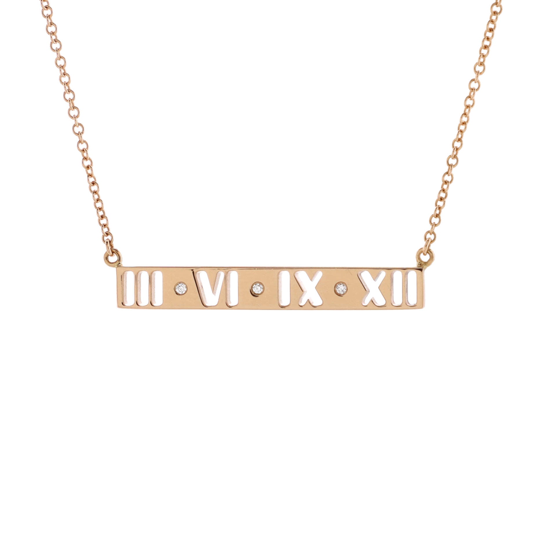Atlas Pierced Bar Pendant Necklace 18K Rose Gold with Diamonds