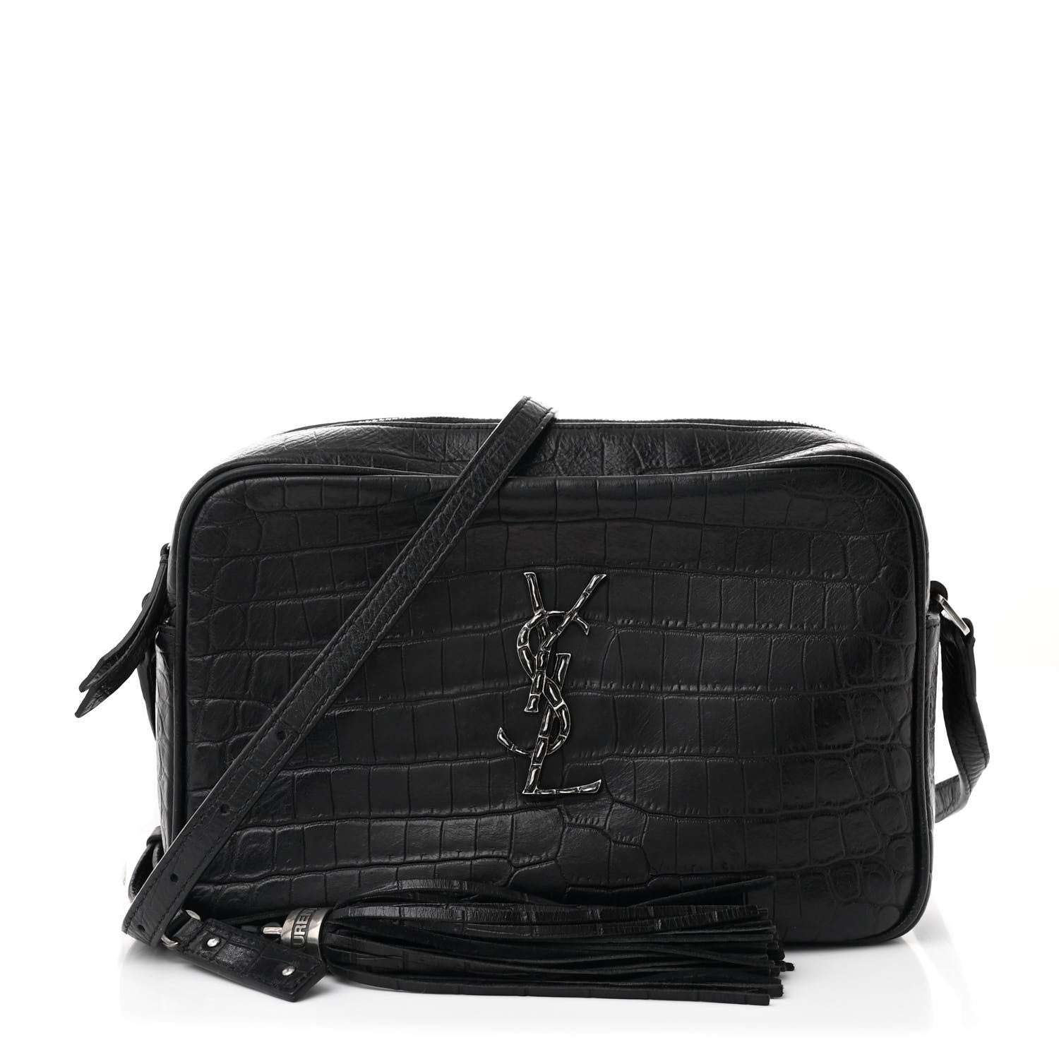 Calfskin Crocodile Embossed Monogram Lou Camera Bag Black