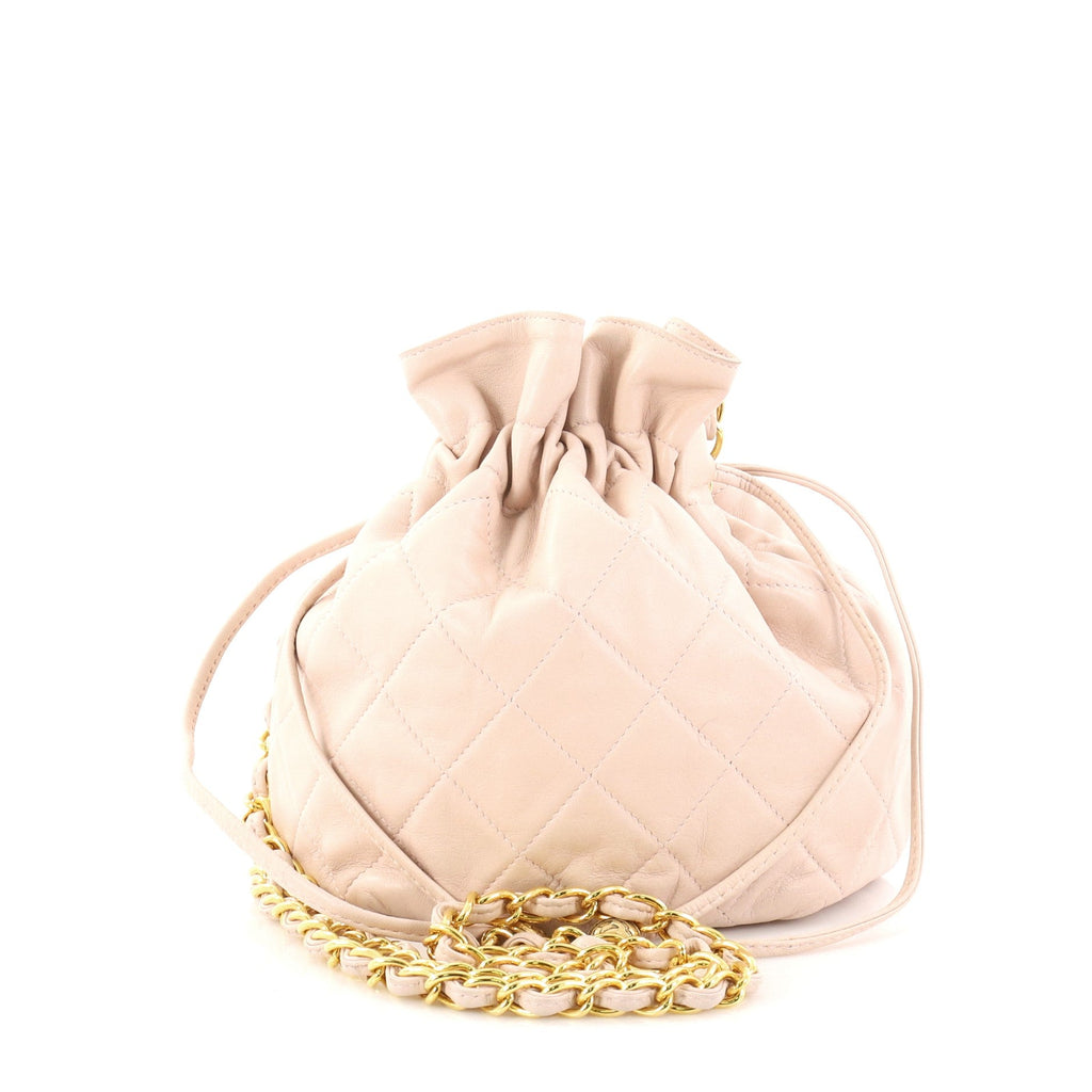 Vintage Drawstring Bucket Bag Quilted Lambskin Mini
