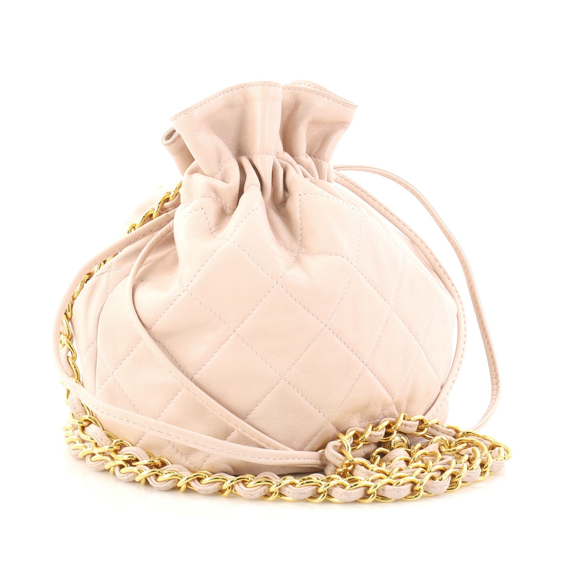 Vintage Drawstring Bucket Bag Quilted Lambskin Mini