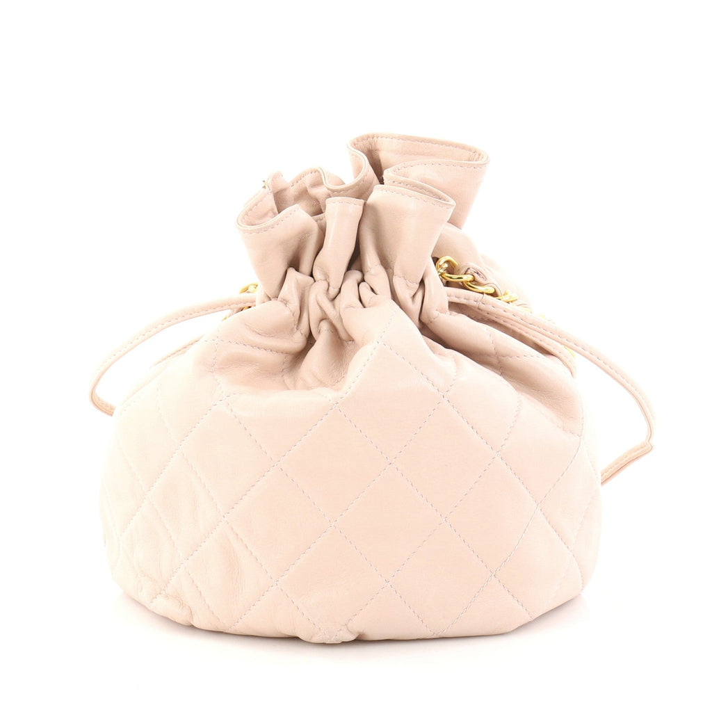 Vintage Drawstring Bucket Bag Quilted Lambskin Mini