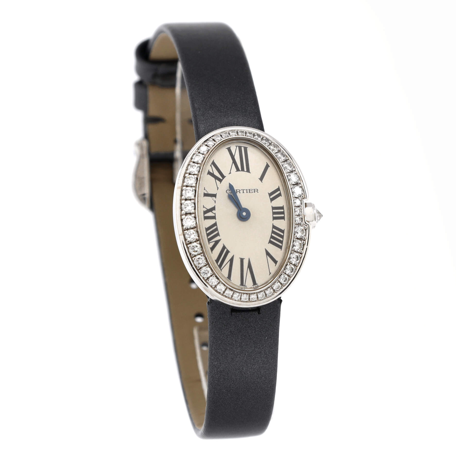 Baignoire Quartz Watch White Gold and Satin with Diamond Bezel 20