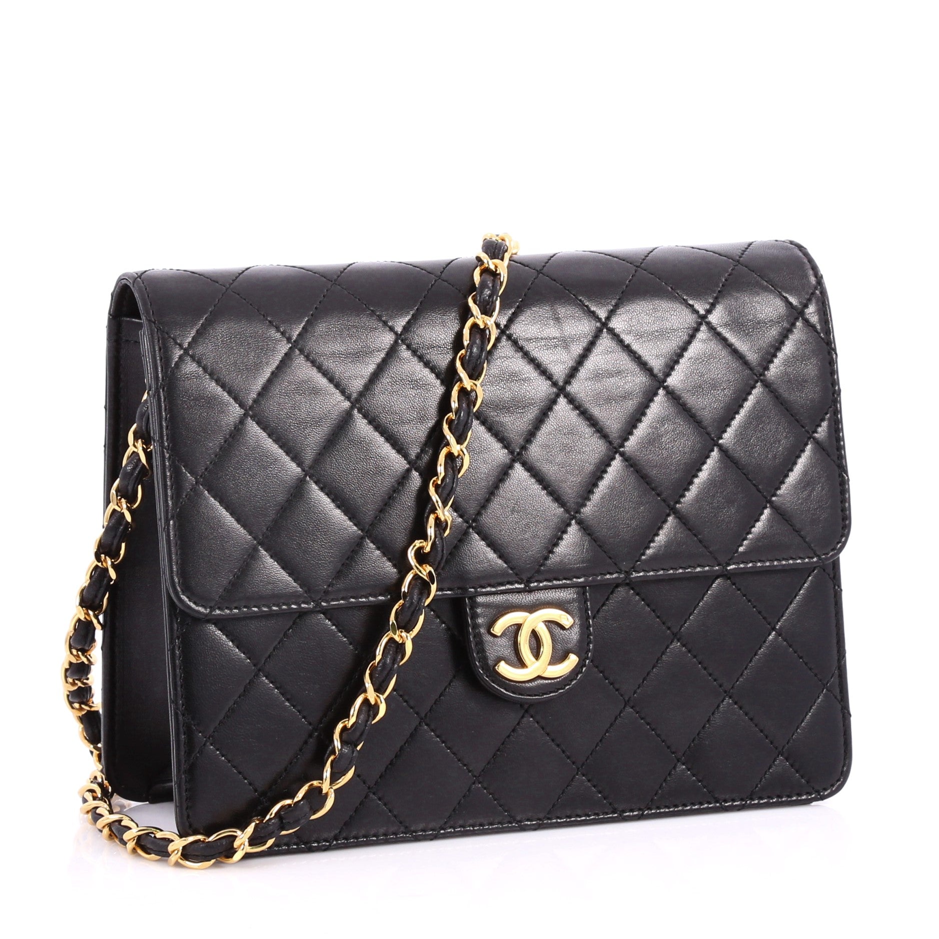 Vintage Clutch with Chain Quilted Leather Small