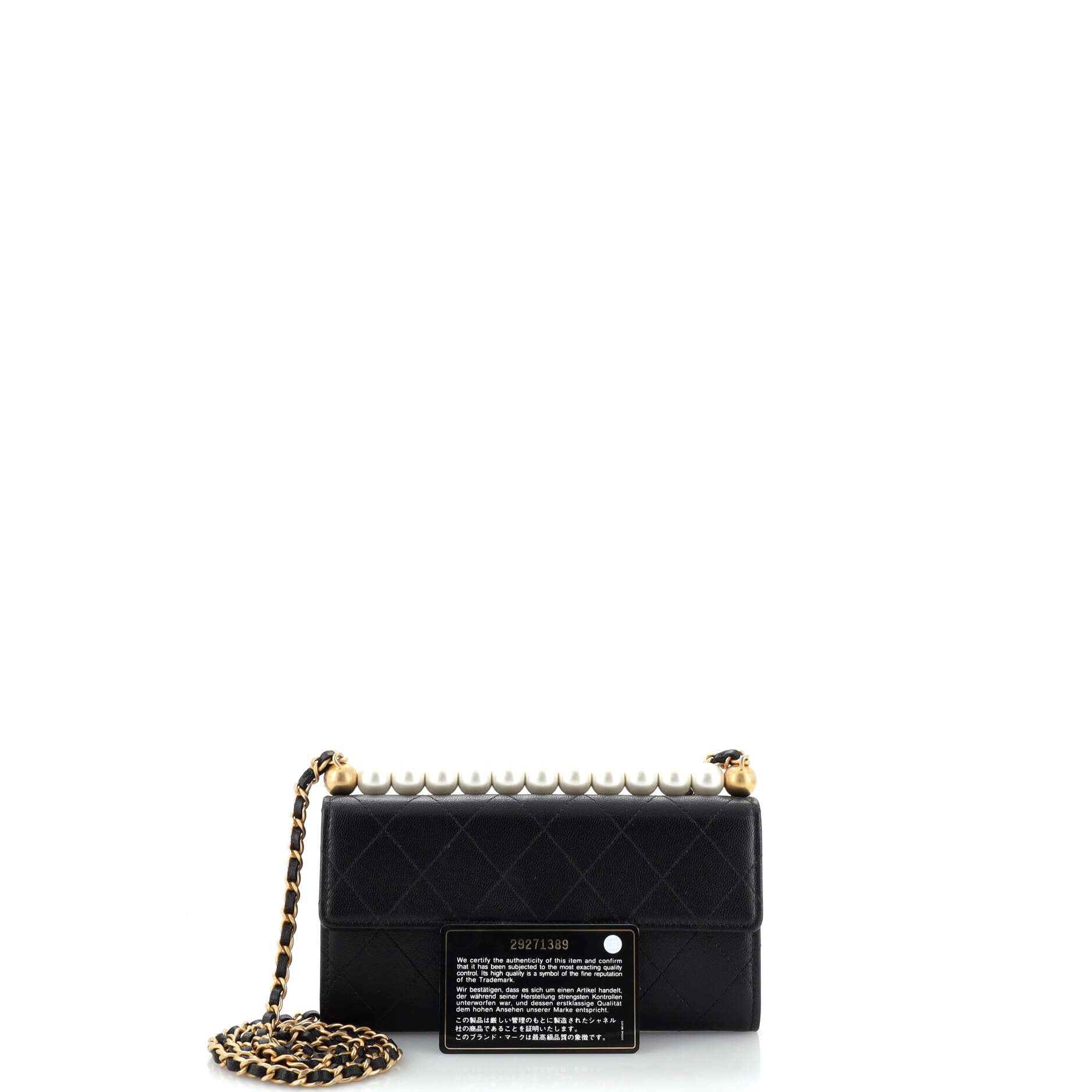 Chic Pearls Clutch with Chain Quilted Goatskin